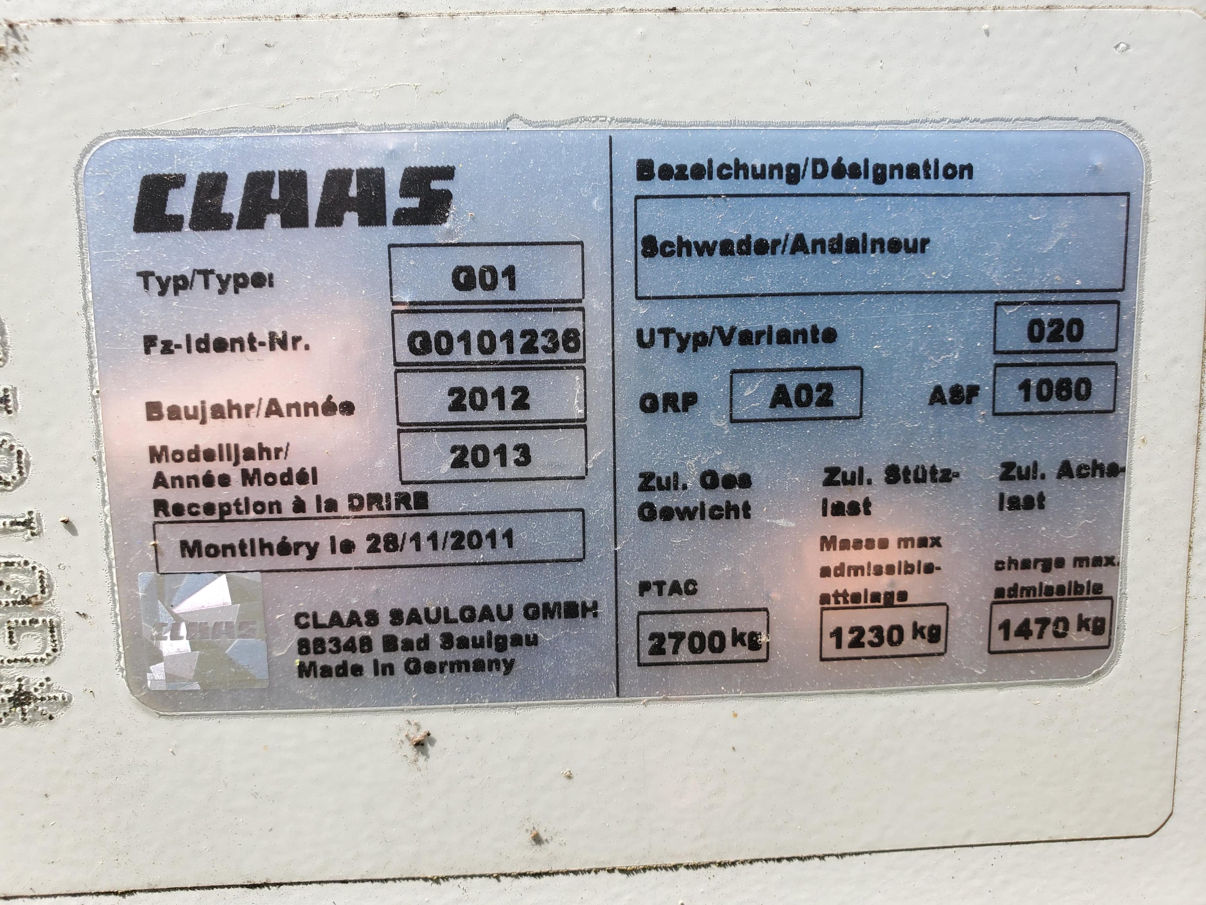2013 Claas Liner 1750 Twin Rotor Hay Rake With 2 Point Hitch