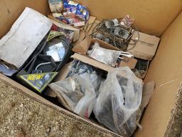 Crate Of Miscellaneous Truck Mirrors, Lights, Straps