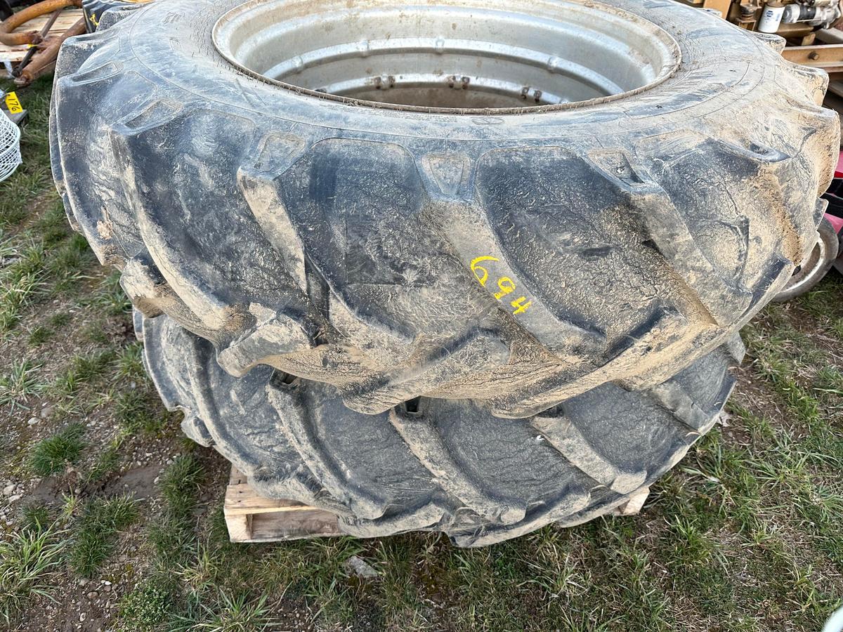 Pair Of 18.4 X 38 Tires On Double Bevel Wheels