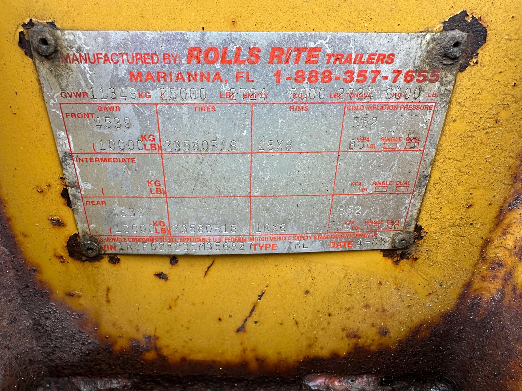 2005 Rolls Rite 25’ Tandem Axle Pintle Hitch Trailer