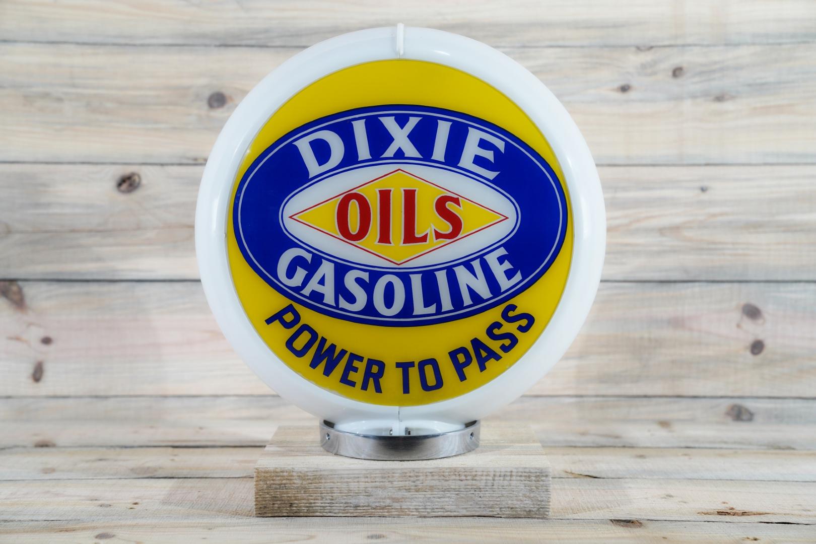 Dixie Oils Gasoline "Power to Pass" Globe & 13.5" Lenses TAC 9