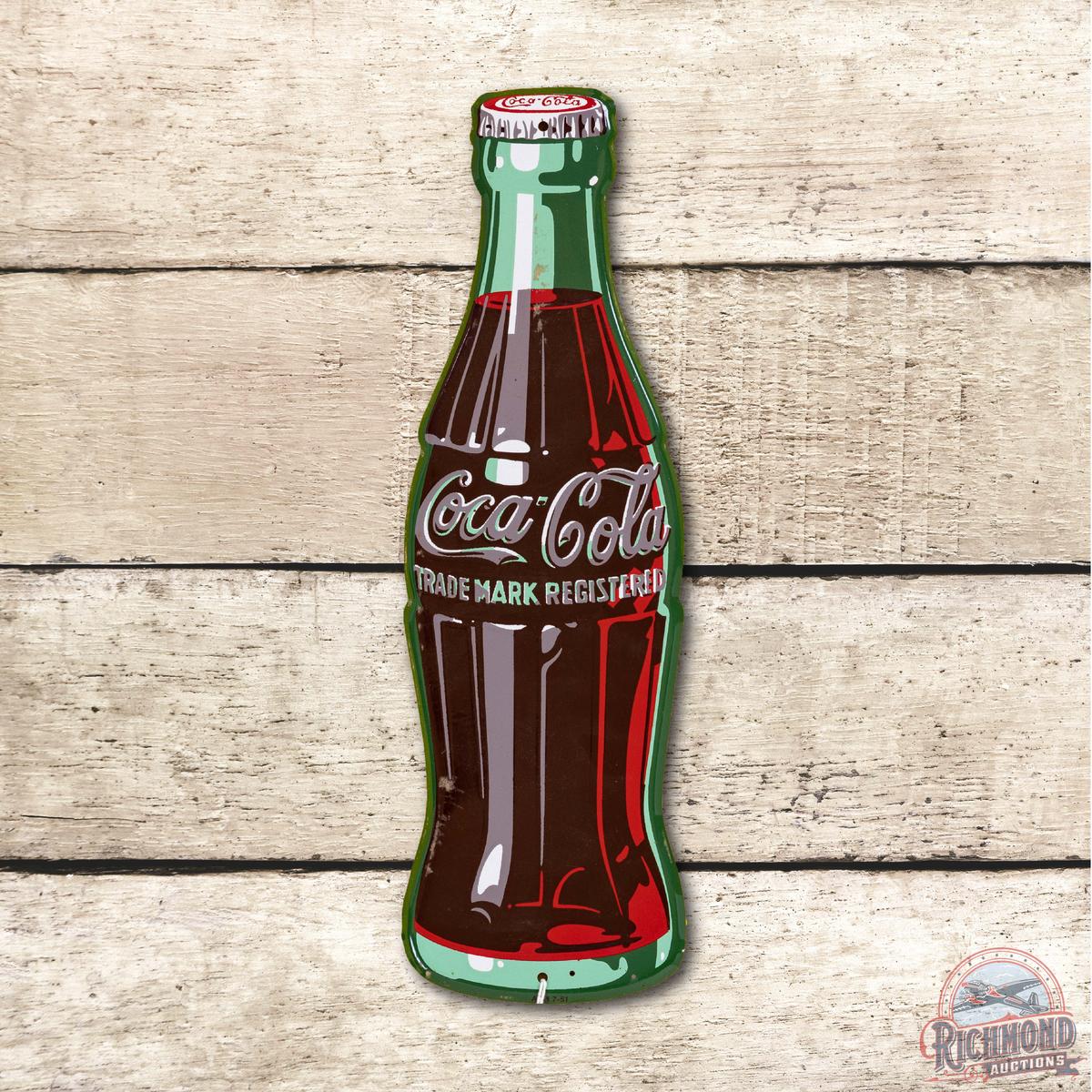 1951 Coca-Cola Bottle Shaped Embossed Metal Sign TAC 9