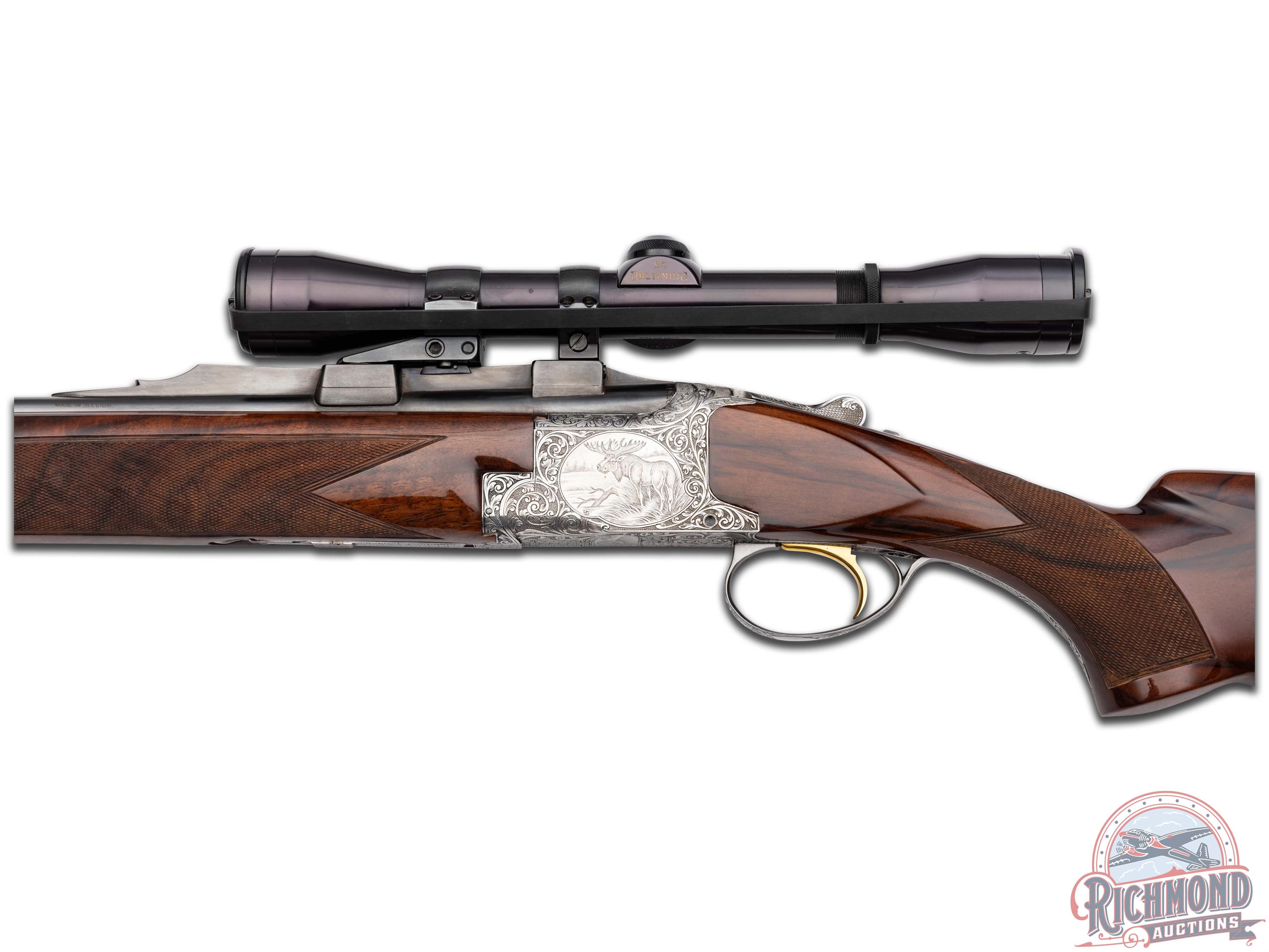 1964 Belgian Browning Superposed Continental Two Barrel Set w/ 20 Gauge O/U Shotgun & Double Rifle