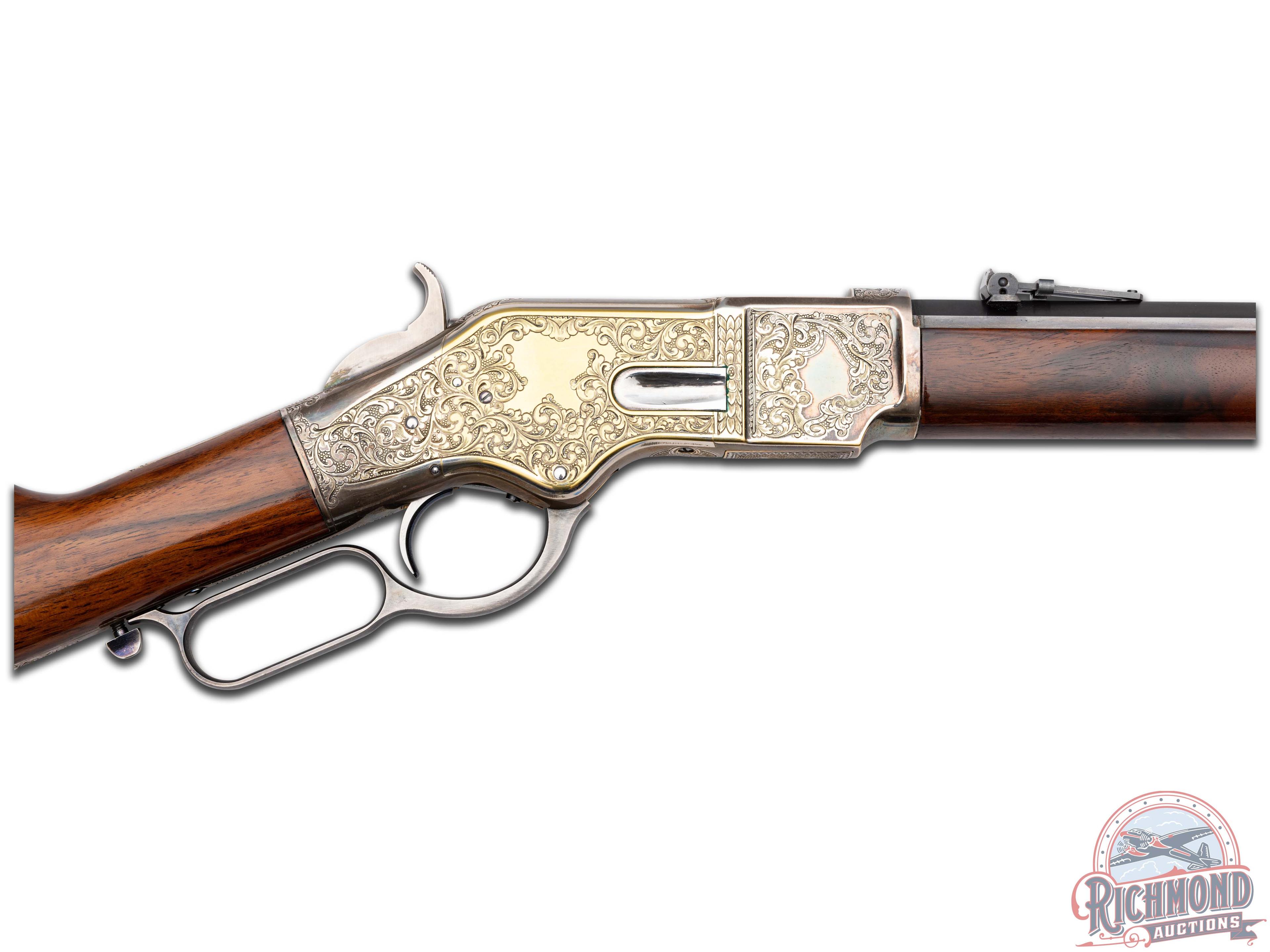 Rare A.Uberti 1866 Highly Engraved L.D. Nimschke .44-40 Lever Action Carbine Rifle & Original Box