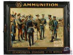 US Ammunition "Demonstrated Standard Of The World" Self Framed Metal Sign