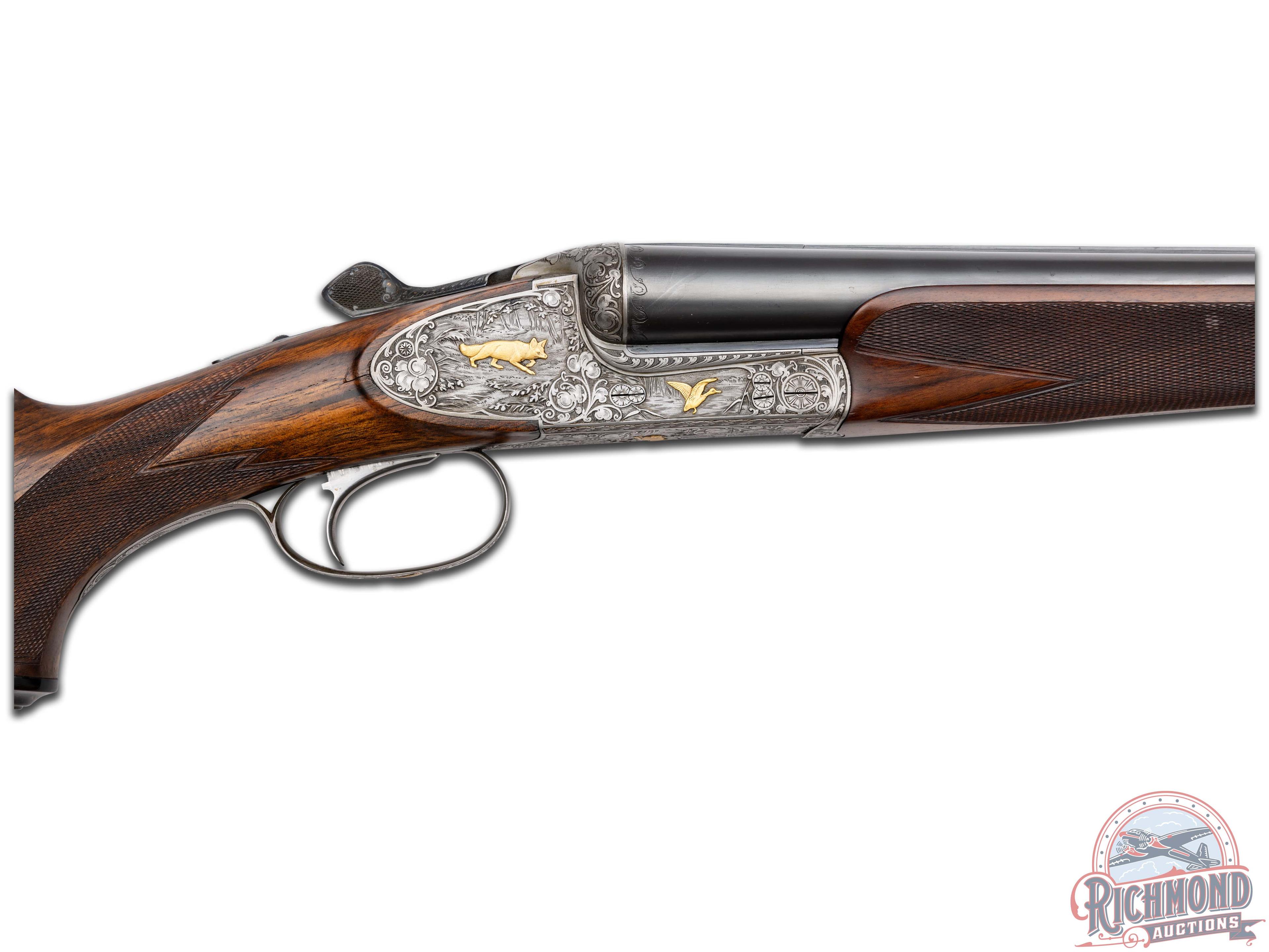 Finely Engraved 1959 Ferlach Sidedplated 12 Gauge Boxlock Double Barrel Game Shotgun with Case