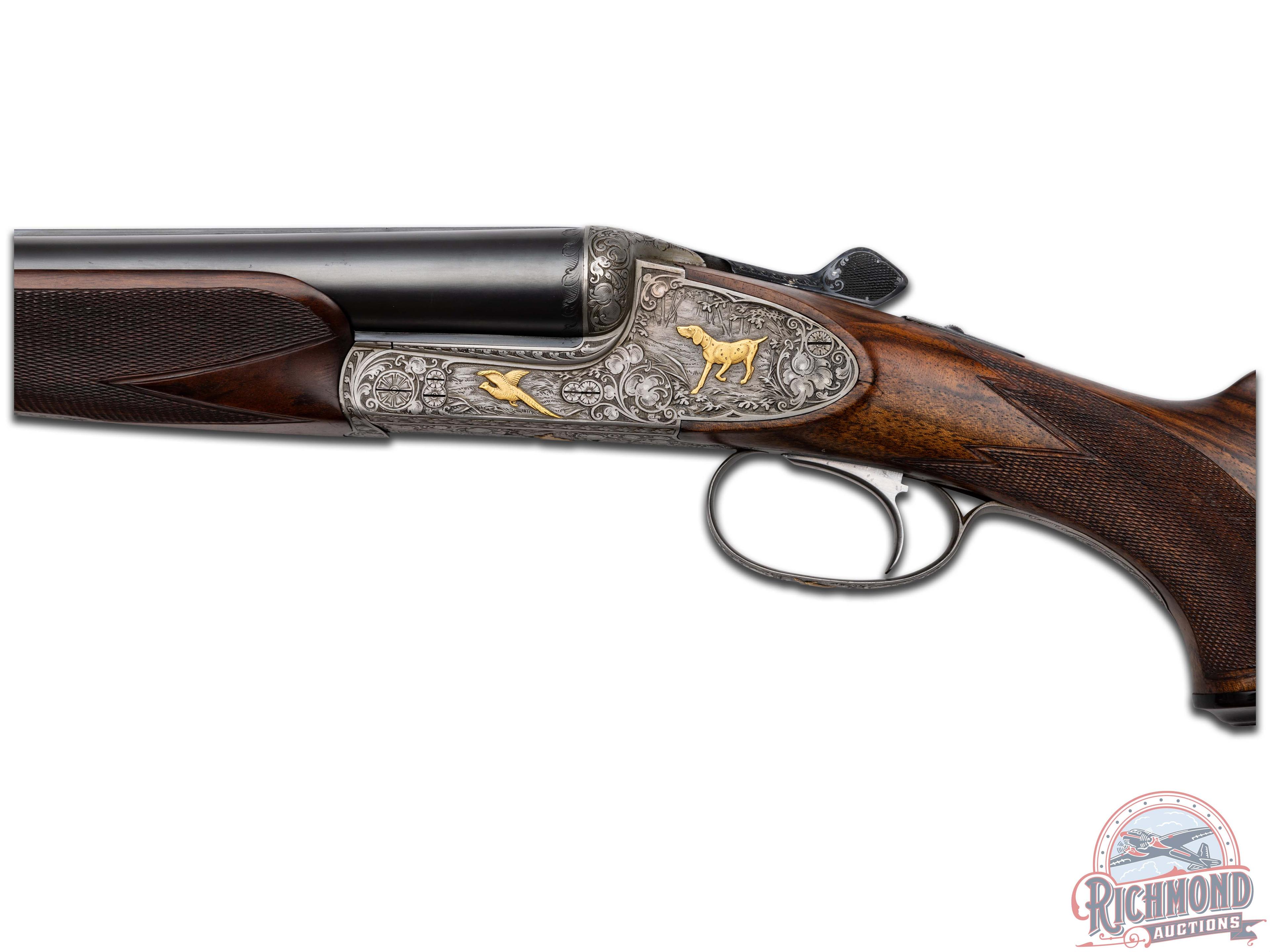 Finely Engraved 1959 Ferlach Sidedplated 12 Gauge Boxlock Double Barrel Game Shotgun with Case