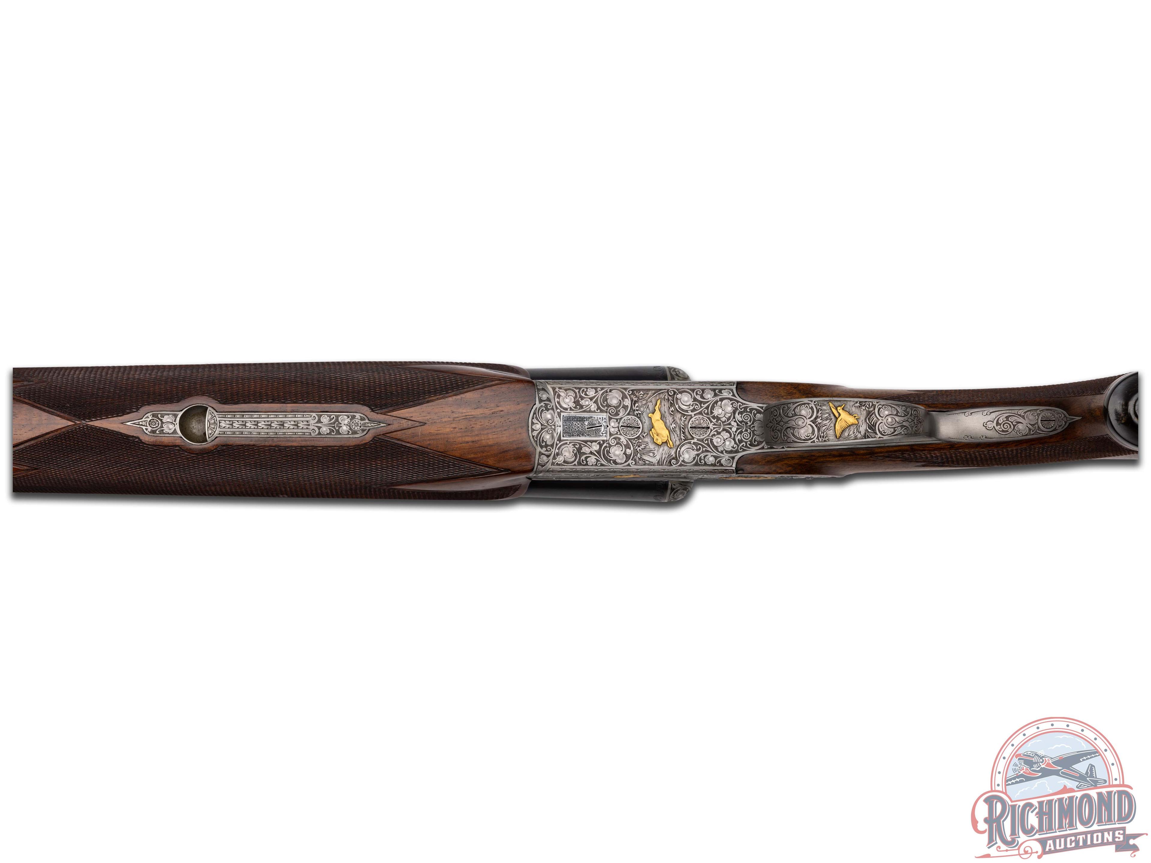 Finely Engraved 1959 Ferlach Sidedplated 12 Gauge Boxlock Double Barrel Game Shotgun with Case