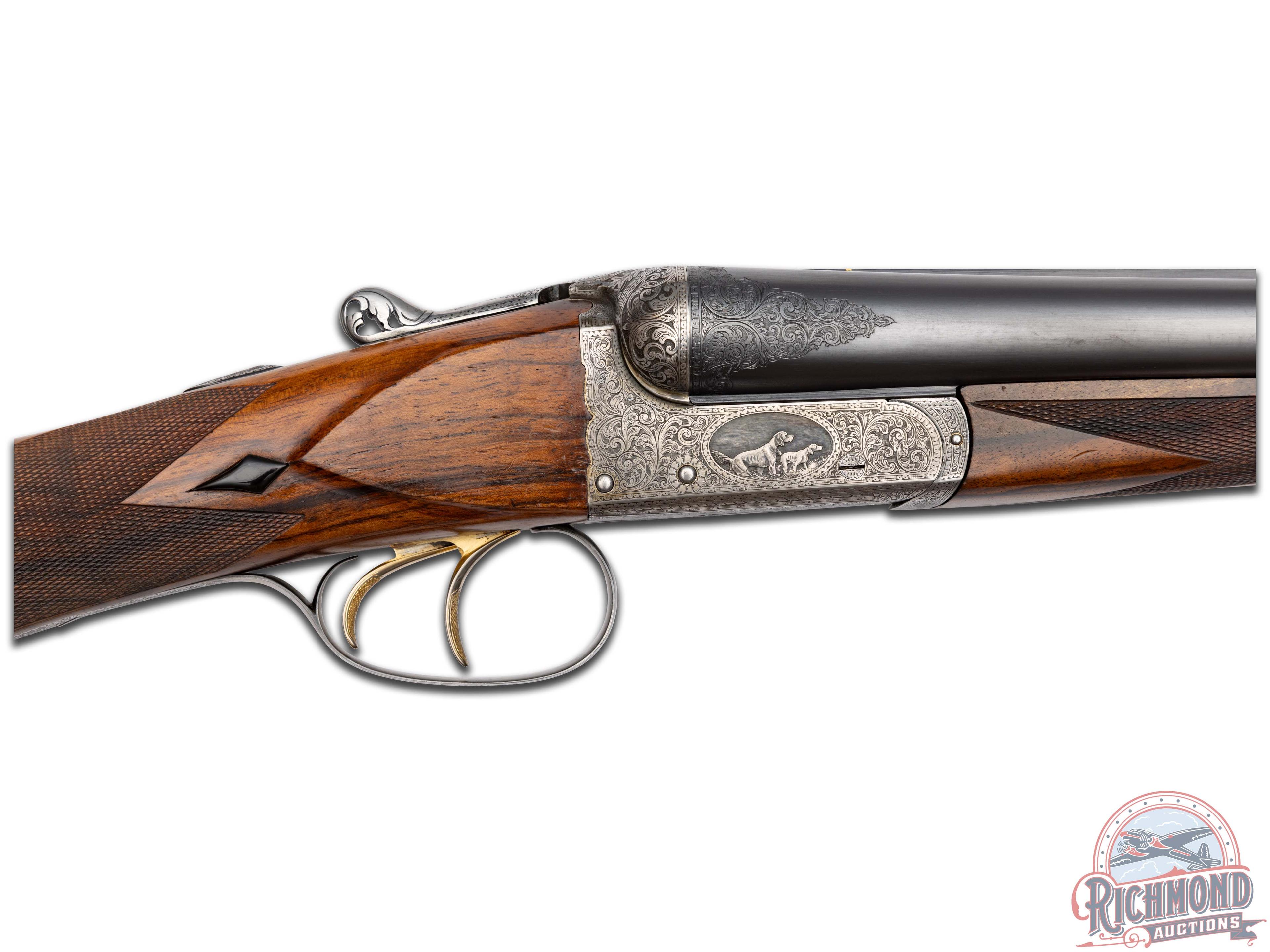 Exceptional Pair of Engraved Webley & Scott 700 Custom Double Barrel 12 Gauge English Shotguns