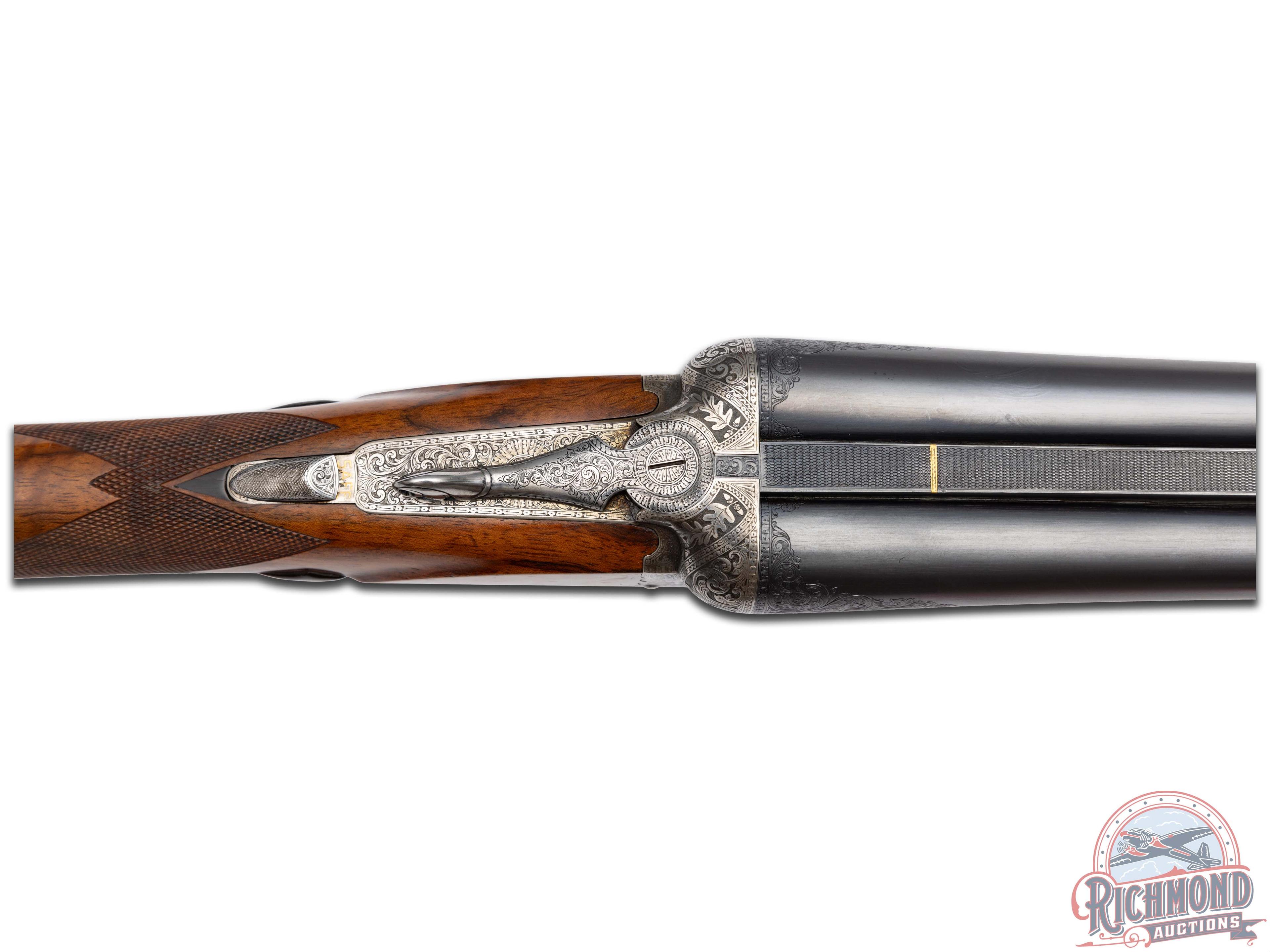 Exceptional Pair of Engraved Webley & Scott 700 Custom Double Barrel 12 Gauge English Shotguns