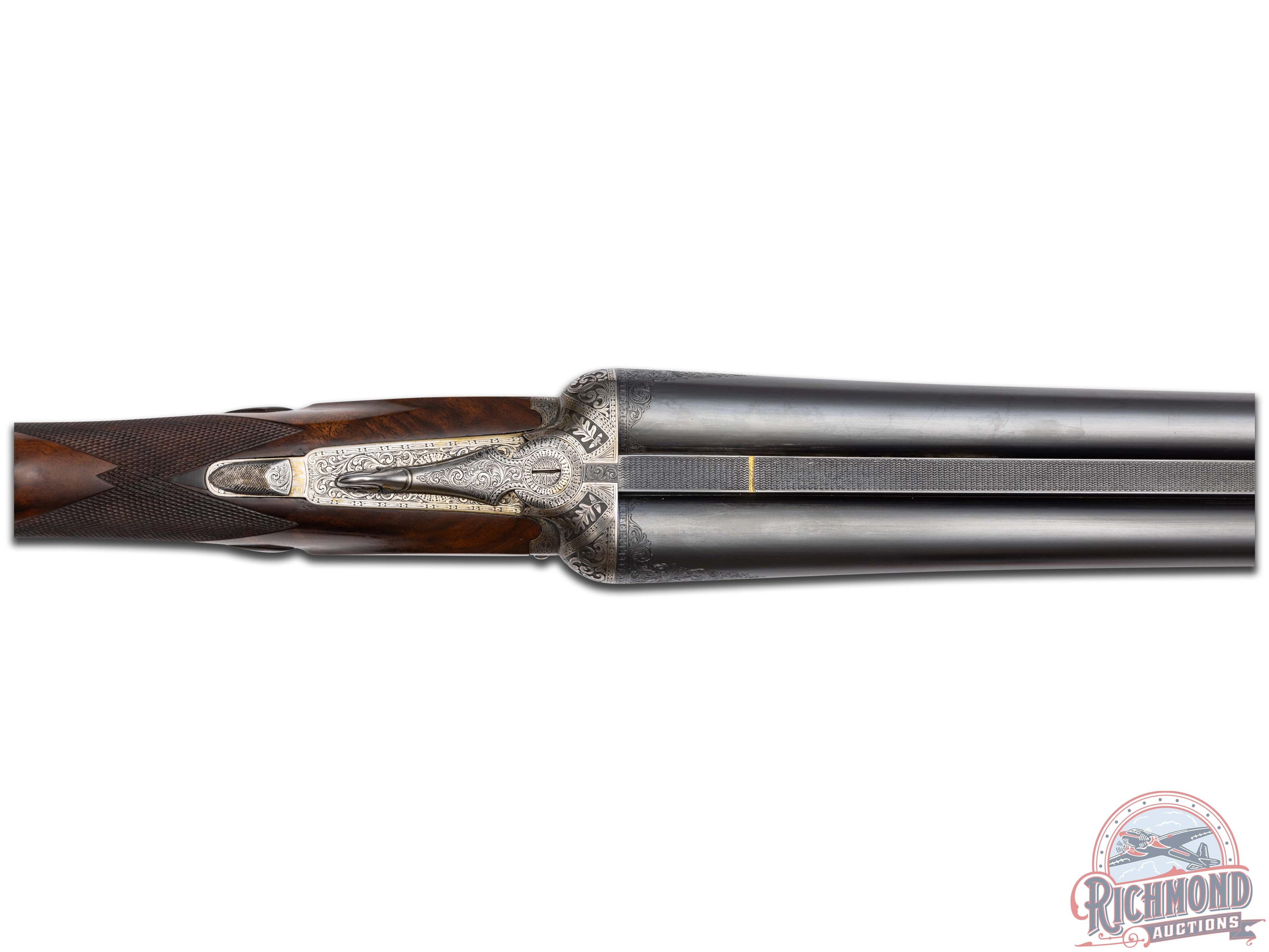 Exceptional Pair of Engraved Webley & Scott 700 Custom Double Barrel 12 Gauge English Shotguns