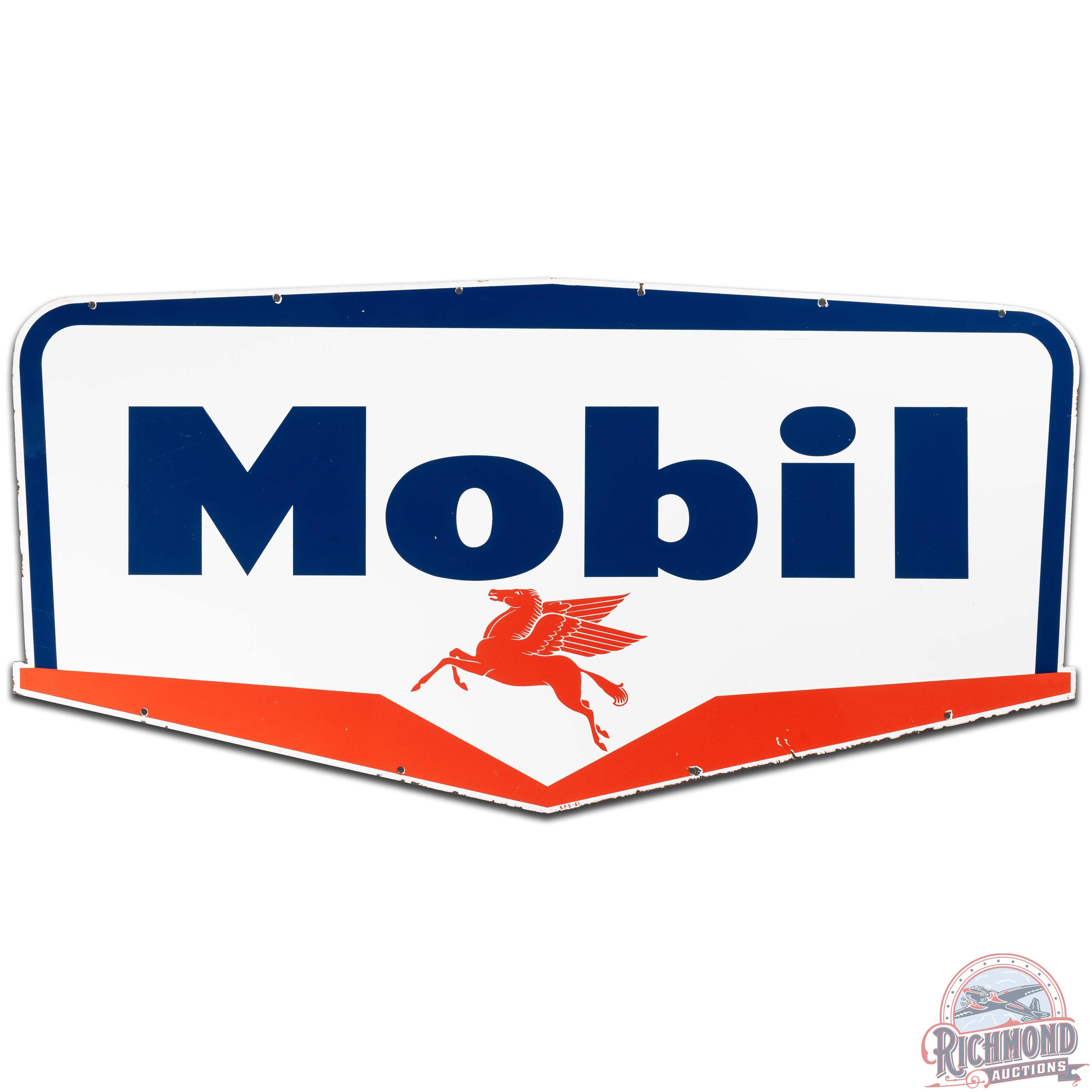 1961 Mobiloil Gasoline 58" DS Porcelain Sign w/ Pegasus