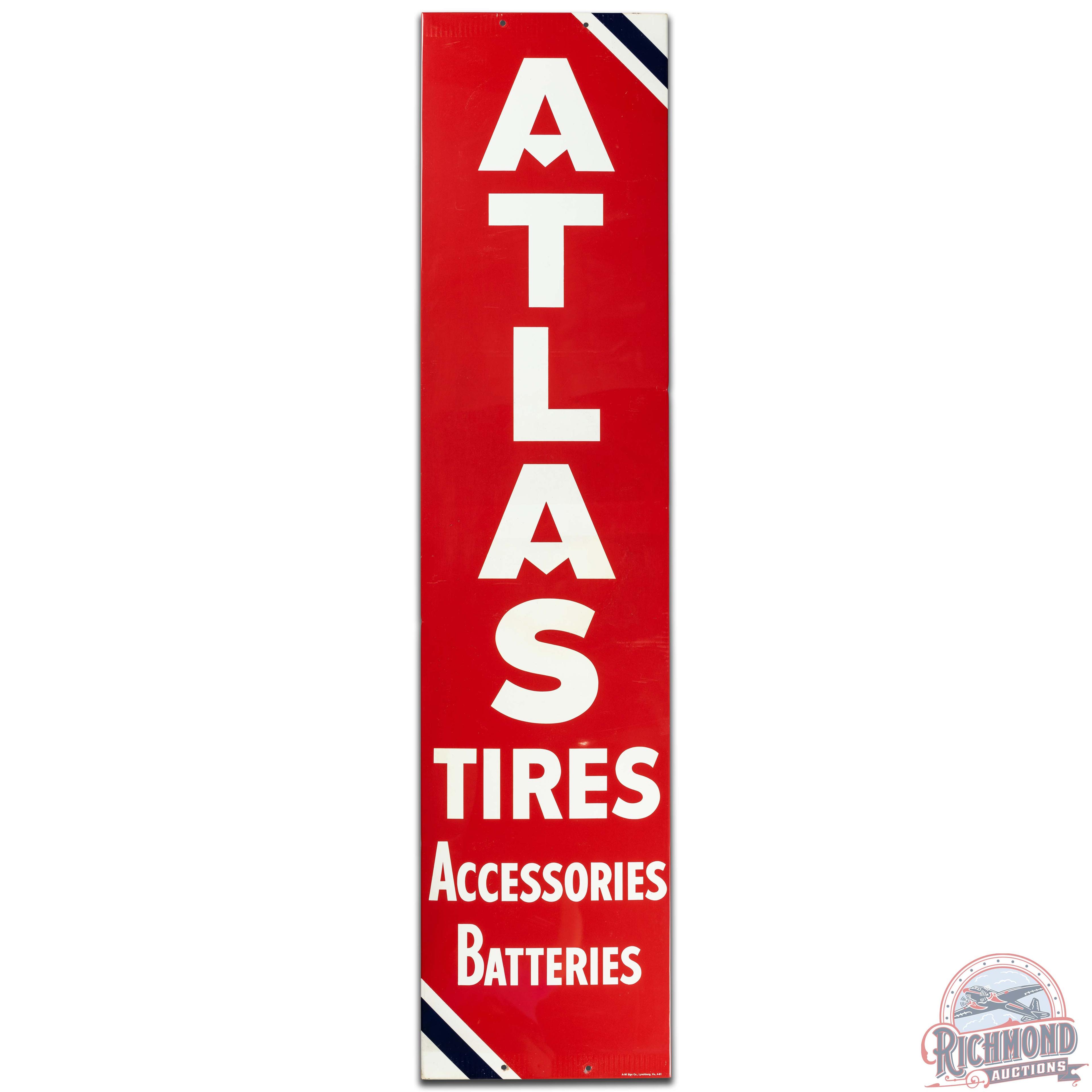 1961 Atlas Tires Accessories Batteries SS Tin Sign