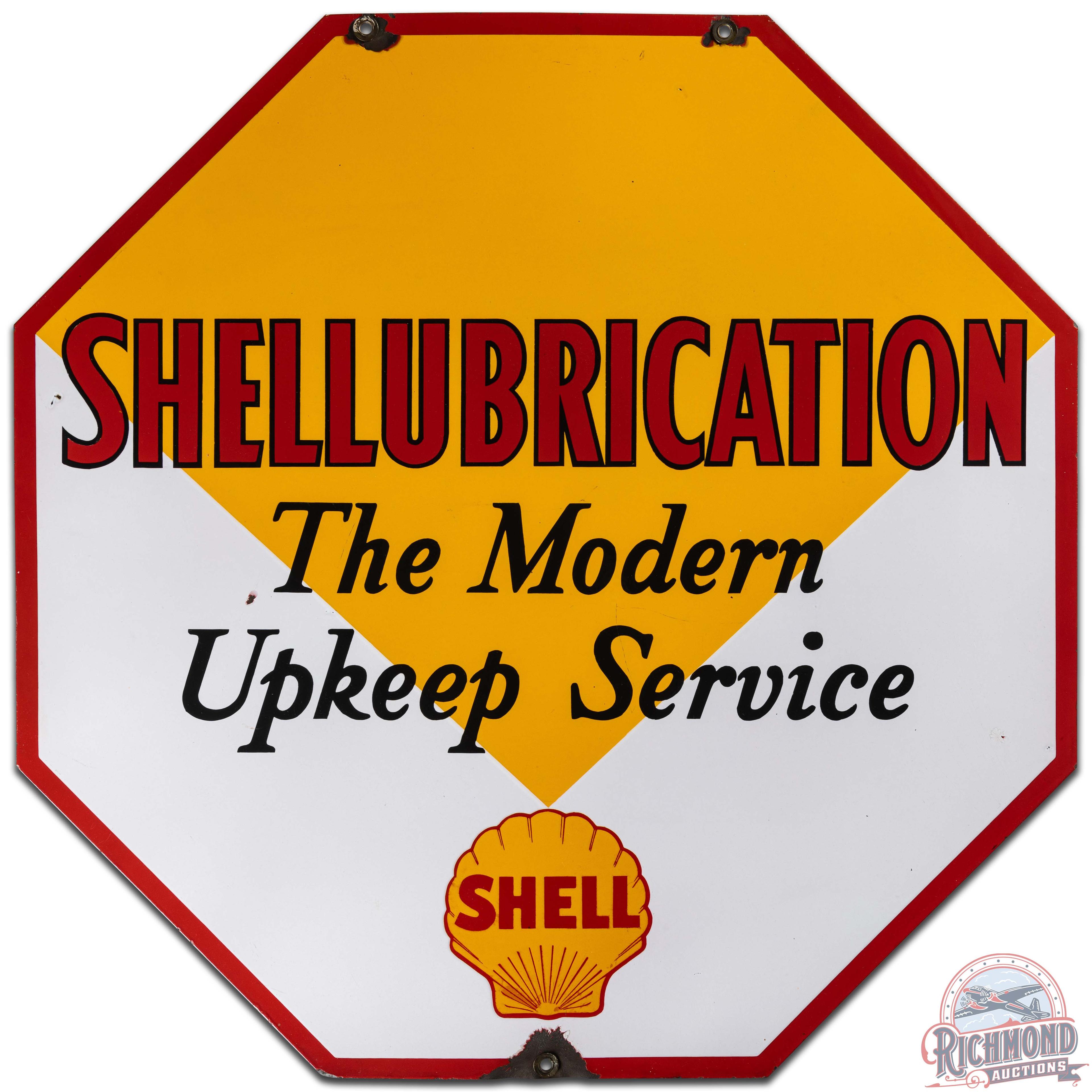 Shell Lubrication 36" Modern Upkeep Service DS Porcelain Sign w/ Logo