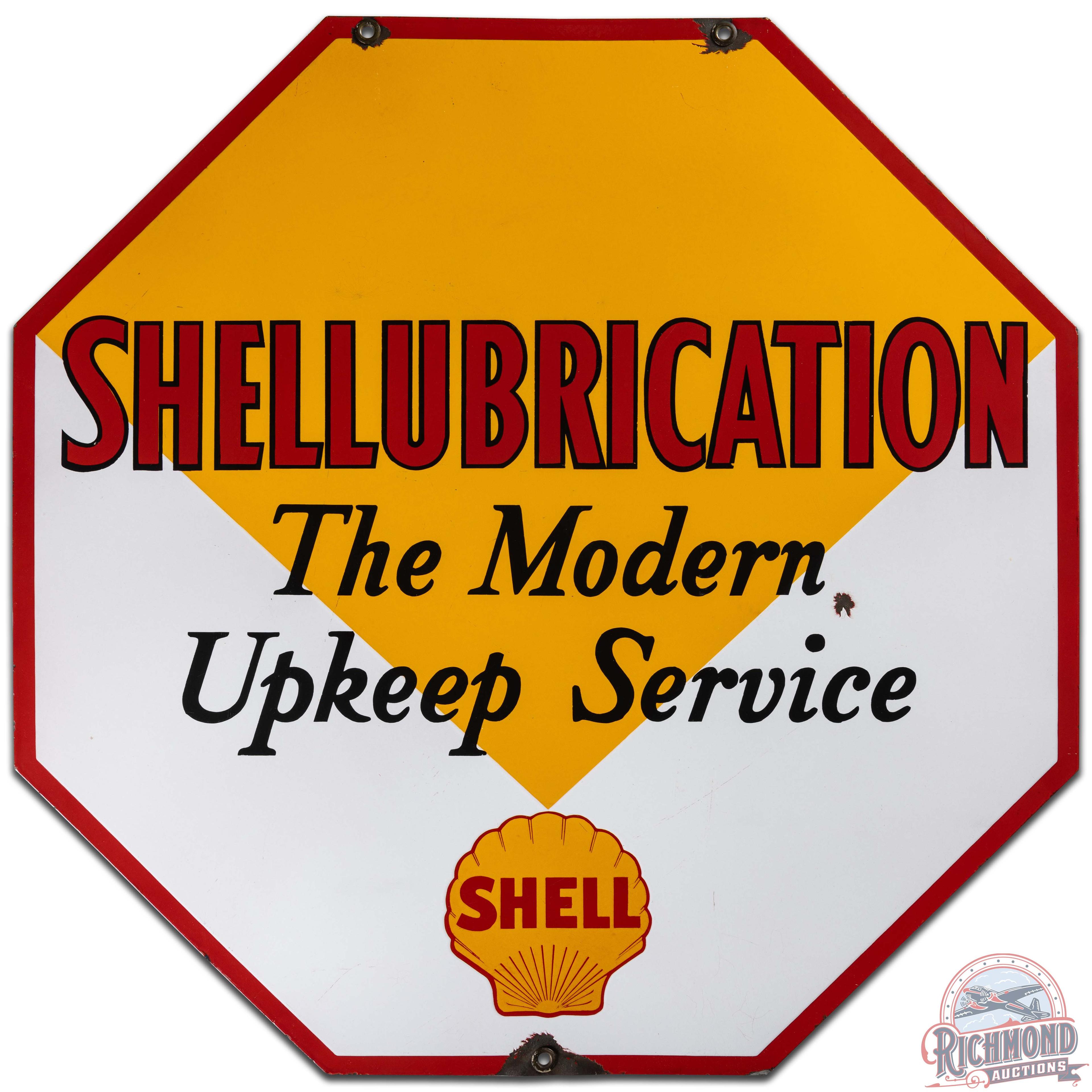 Shell Lubrication 36" Modern Upkeep Service DS Porcelain Sign w/ Logo