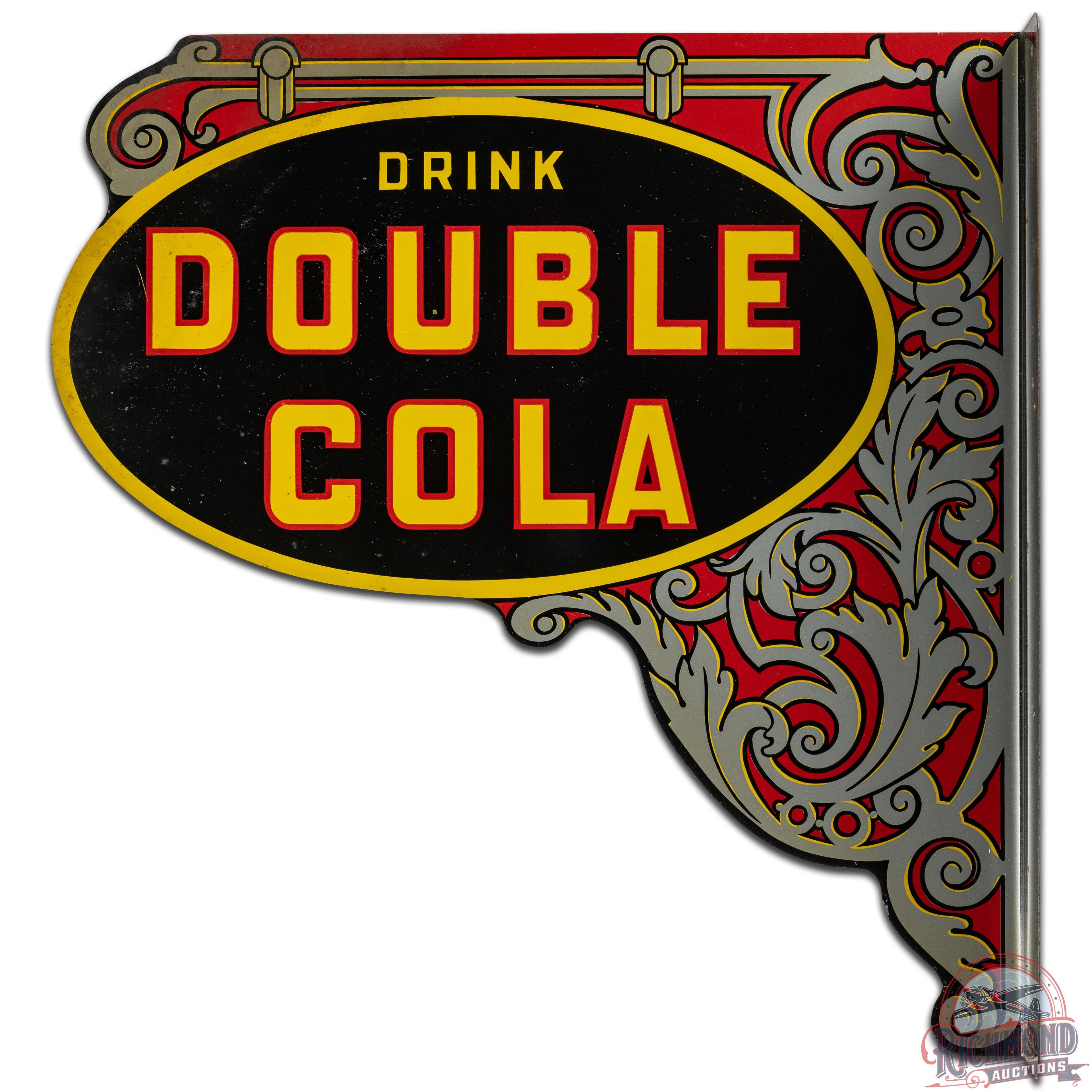 NOS Drink Double Cola DS Tin Flange Sign w/ Logo