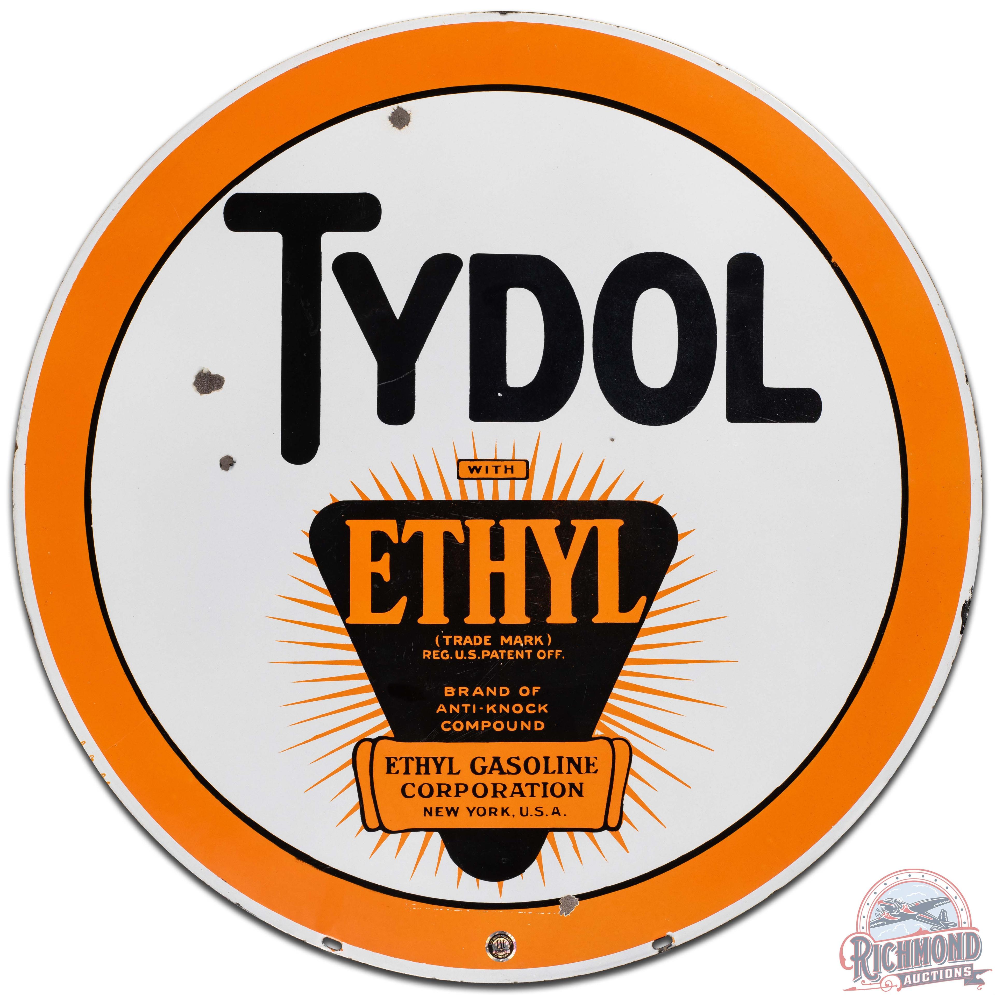 Tydol Ethyl Gasoline 30" DS Porcelain Sign