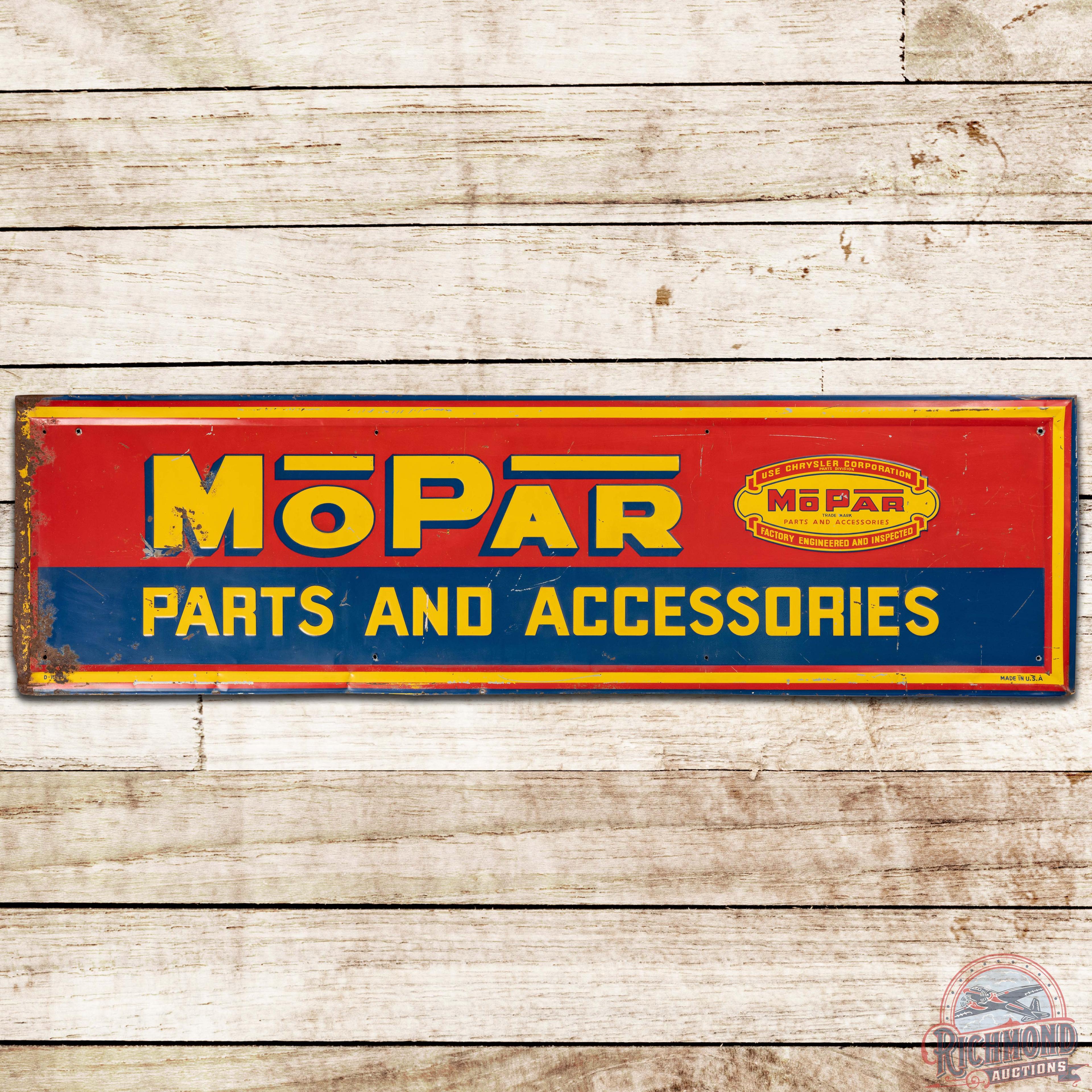 Mopar Parts and Accessories Chrysler Corporation Emb. SS Tin Sign w/ Logo