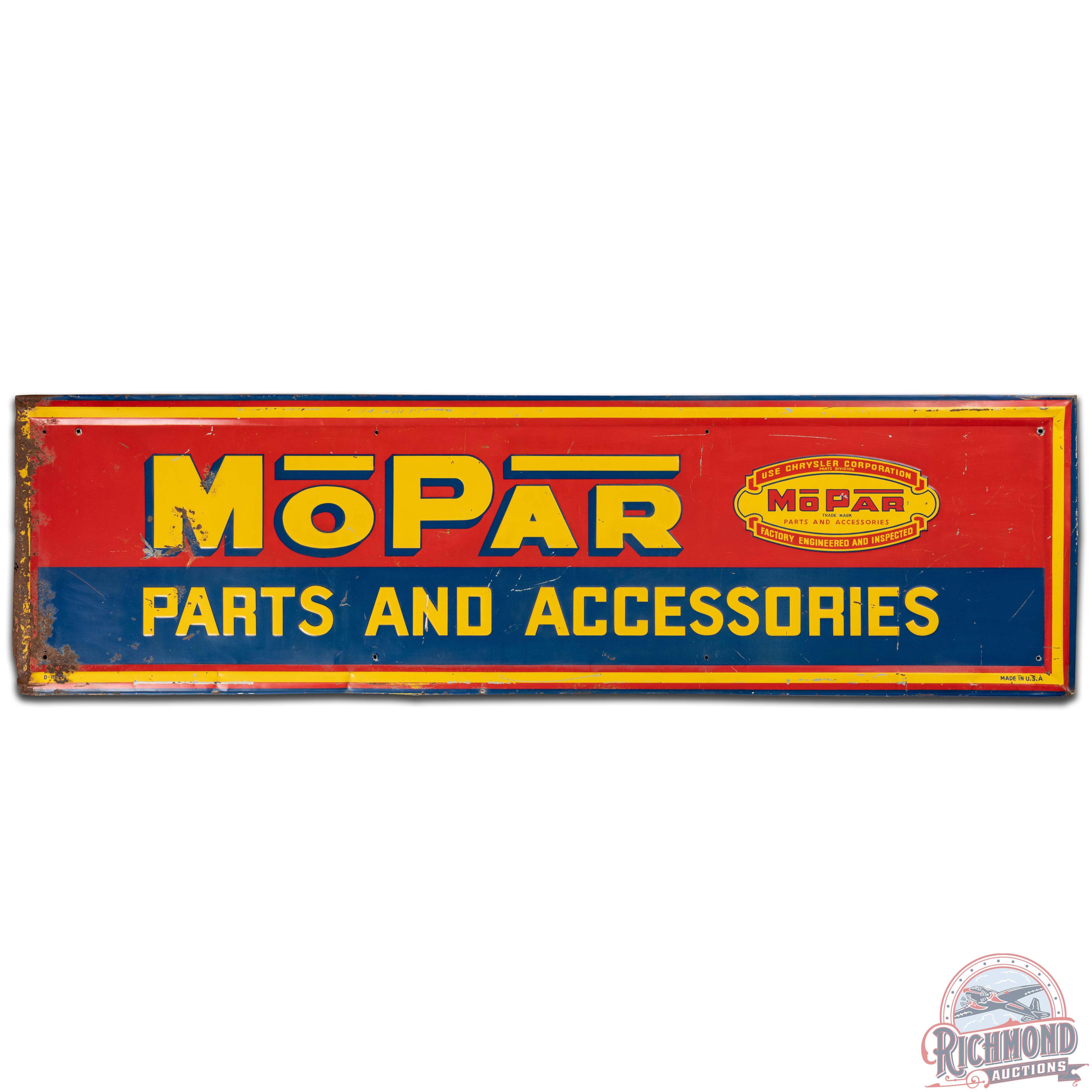 Mopar Parts and Accessories Chrysler Corporation Emb. SS Tin Sign w/ Logo