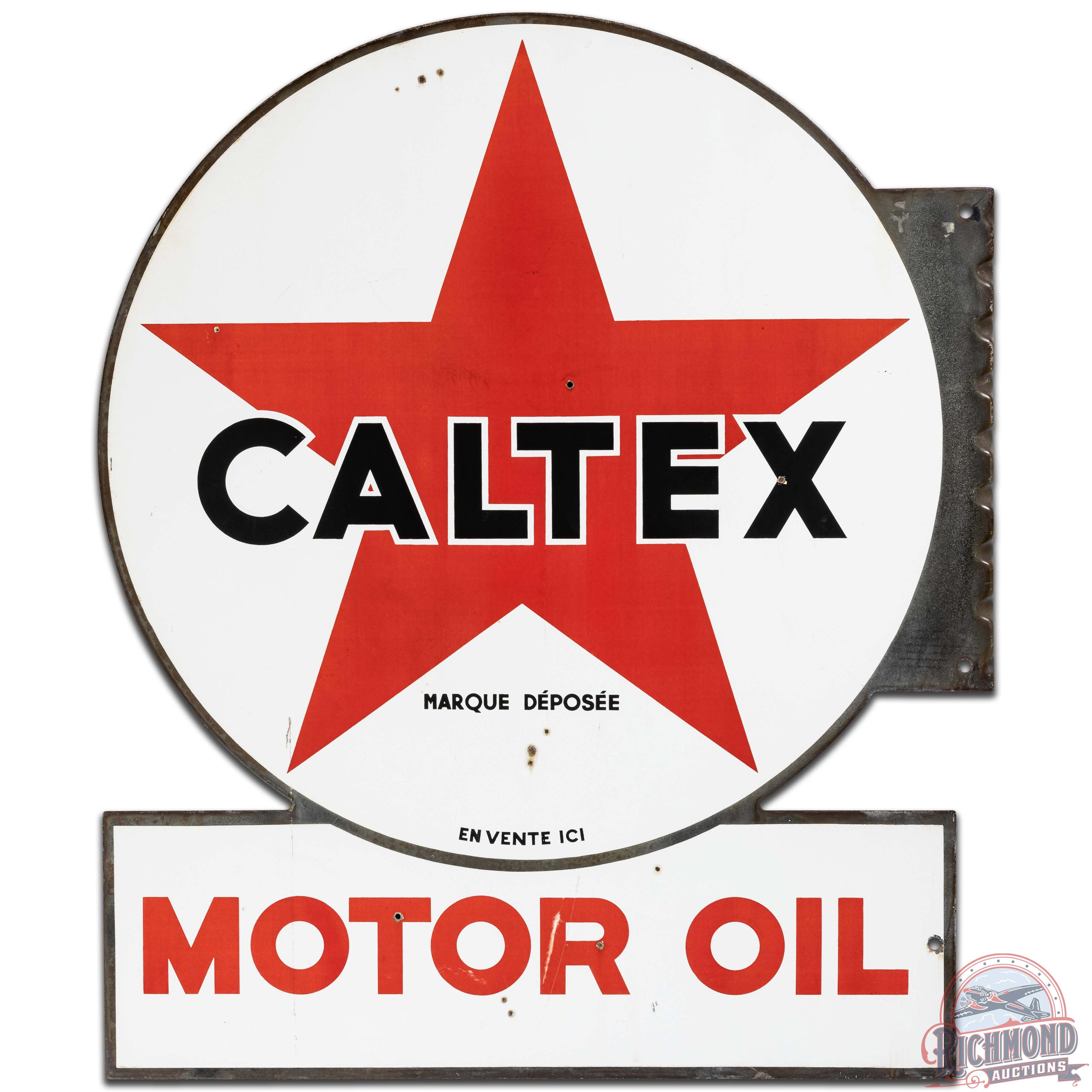 Caltex Motor Oil Die Cut DS Porcelain Flange Sign w/ Logo