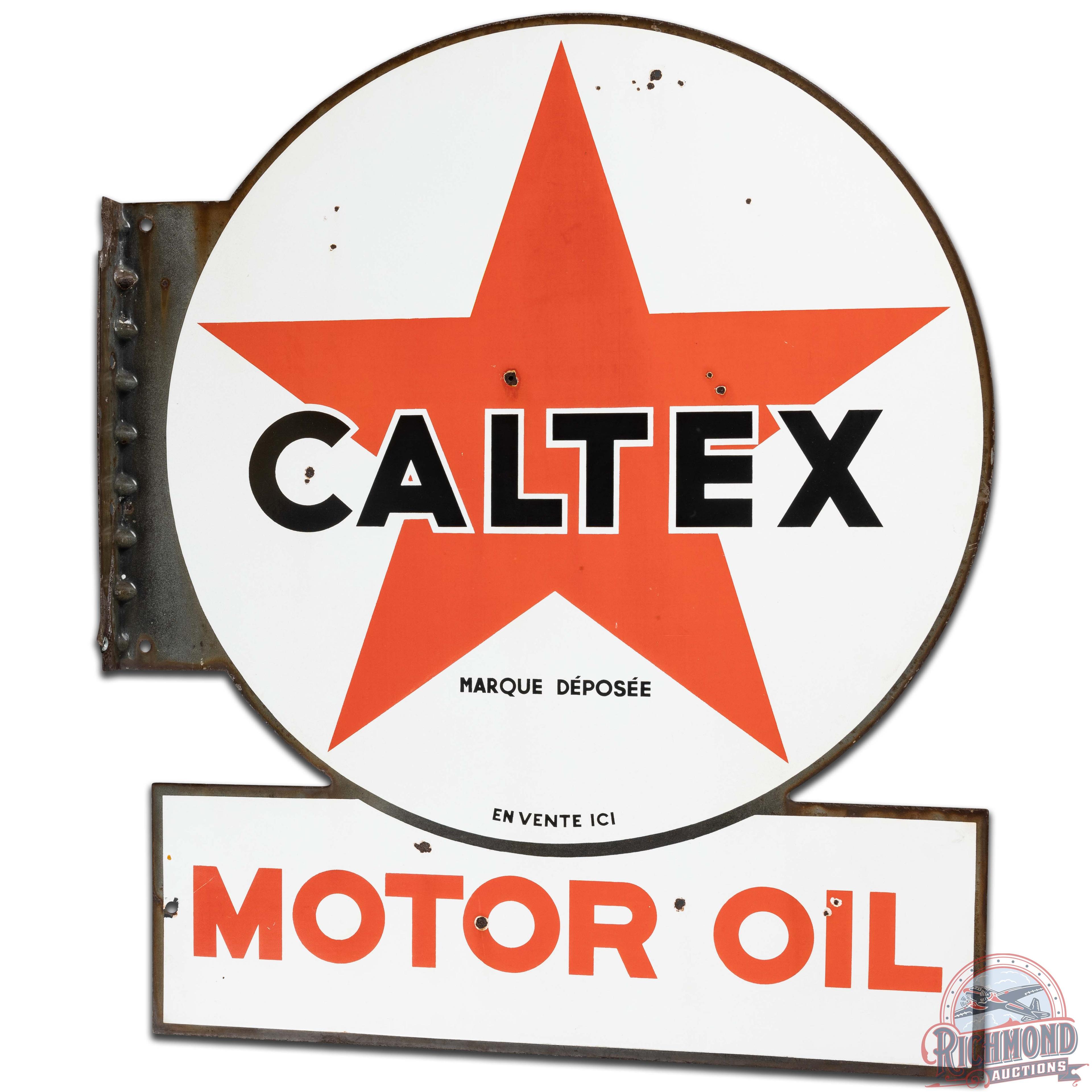 Caltex Motor Oil Die Cut DS Porcelain Flange Sign w/ Logo