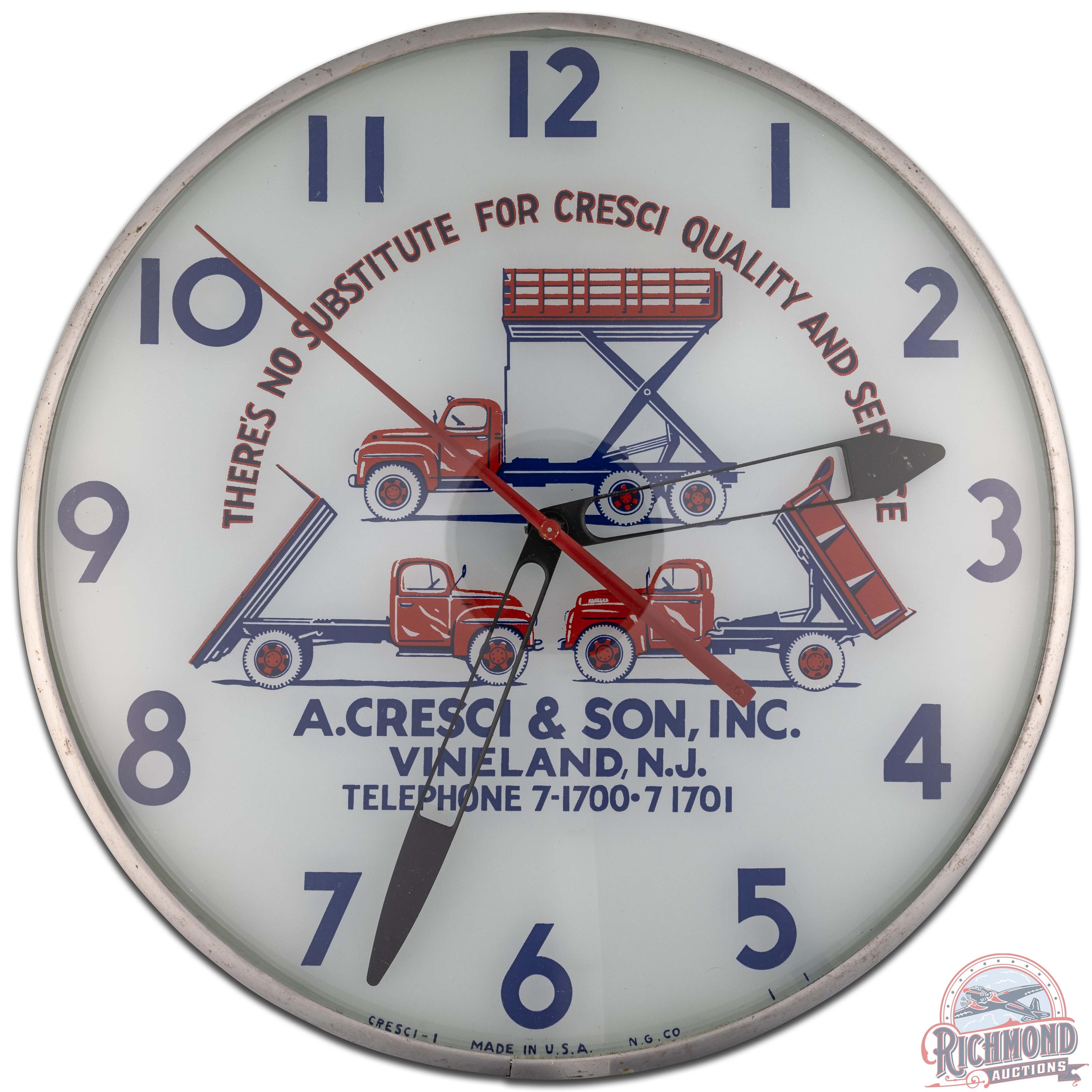 Cresci Quality & Service 15" Lighted Telechron Advertising Clock w/ Truck Graphics NJ