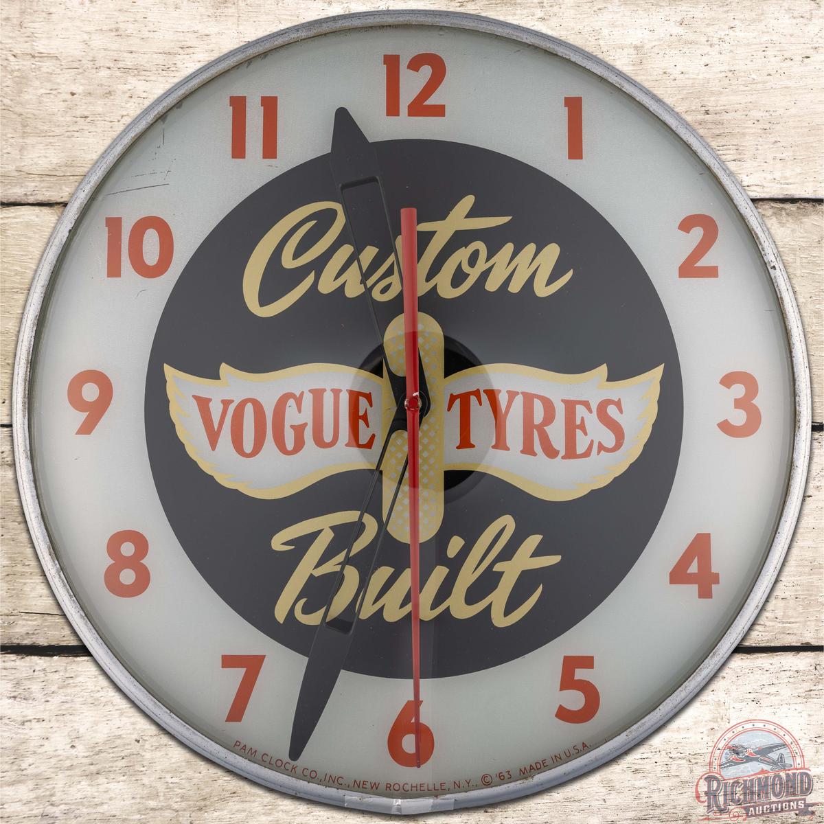 Vogue Custom Built Tyres 15" PAM Advertising Clock w/ Winged Tire