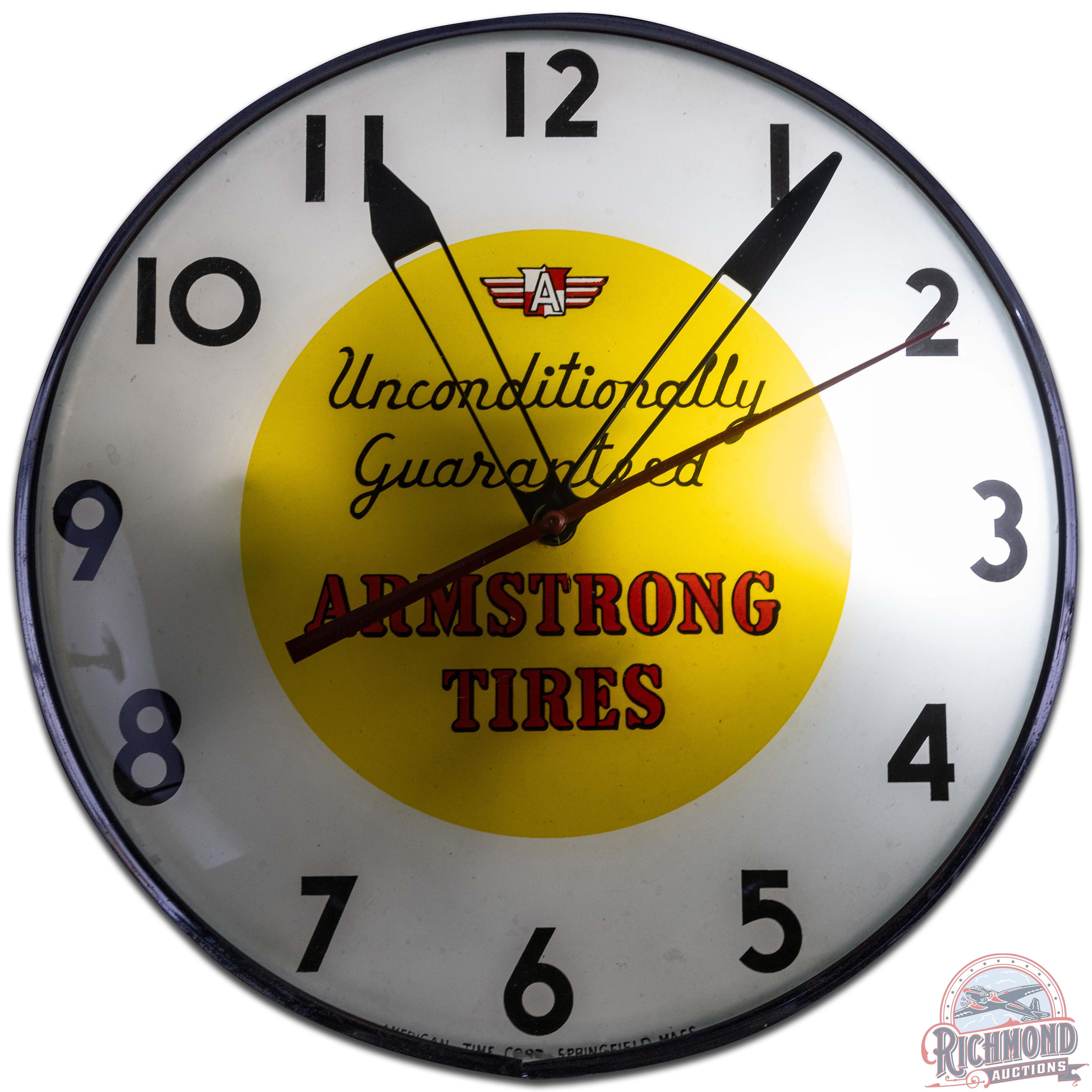 Armstrong Tires 15" American Time Corp. Advertising Clock w/ Logo