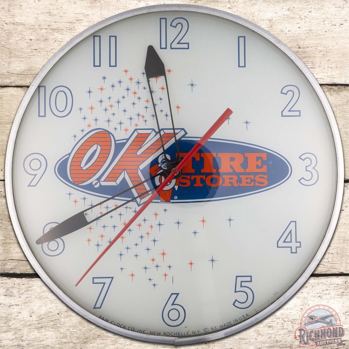 OK Tire Stores 15" Pam Advertising Clock w/ Logo