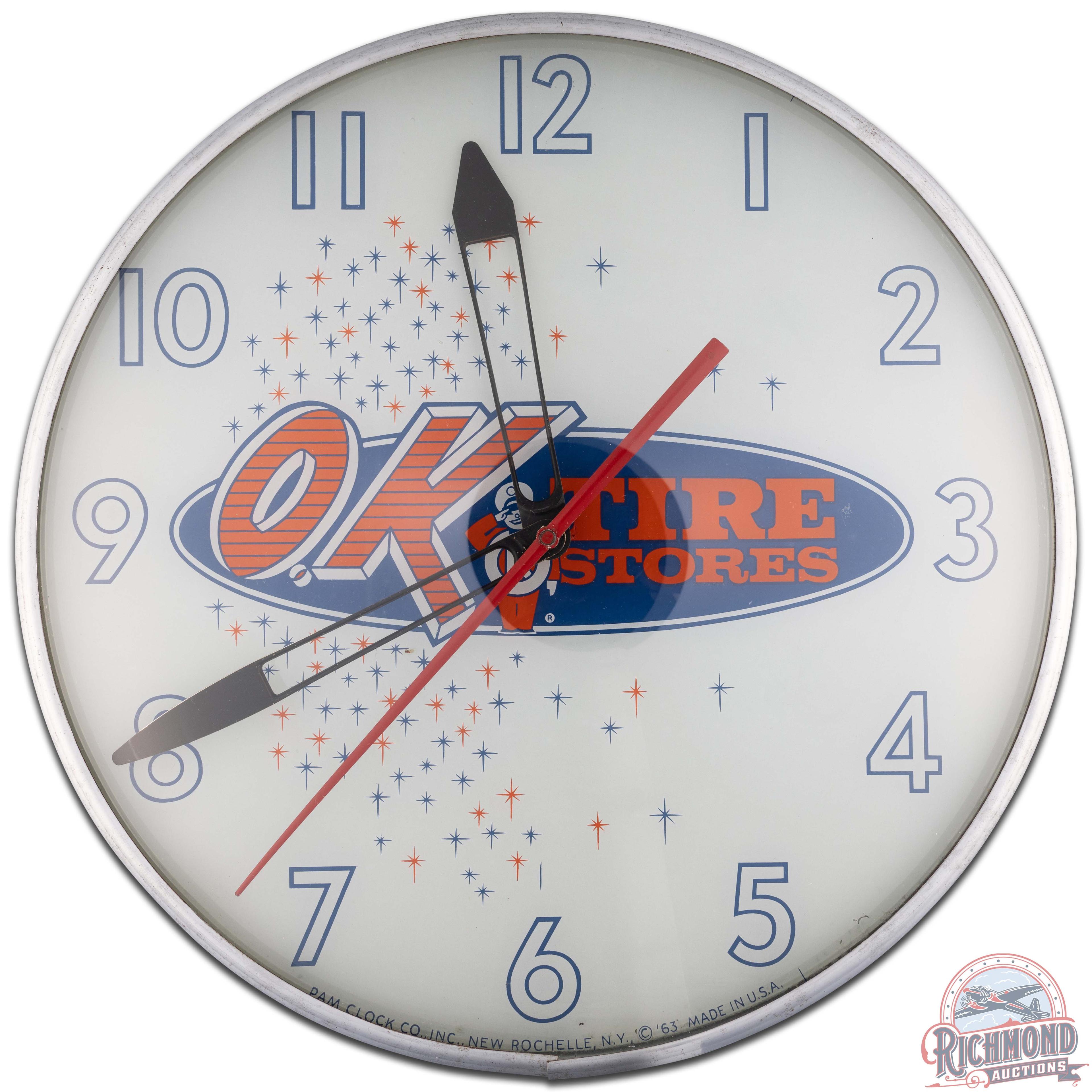 OK Tire Stores 15" Pam Advertising Clock w/ Logo