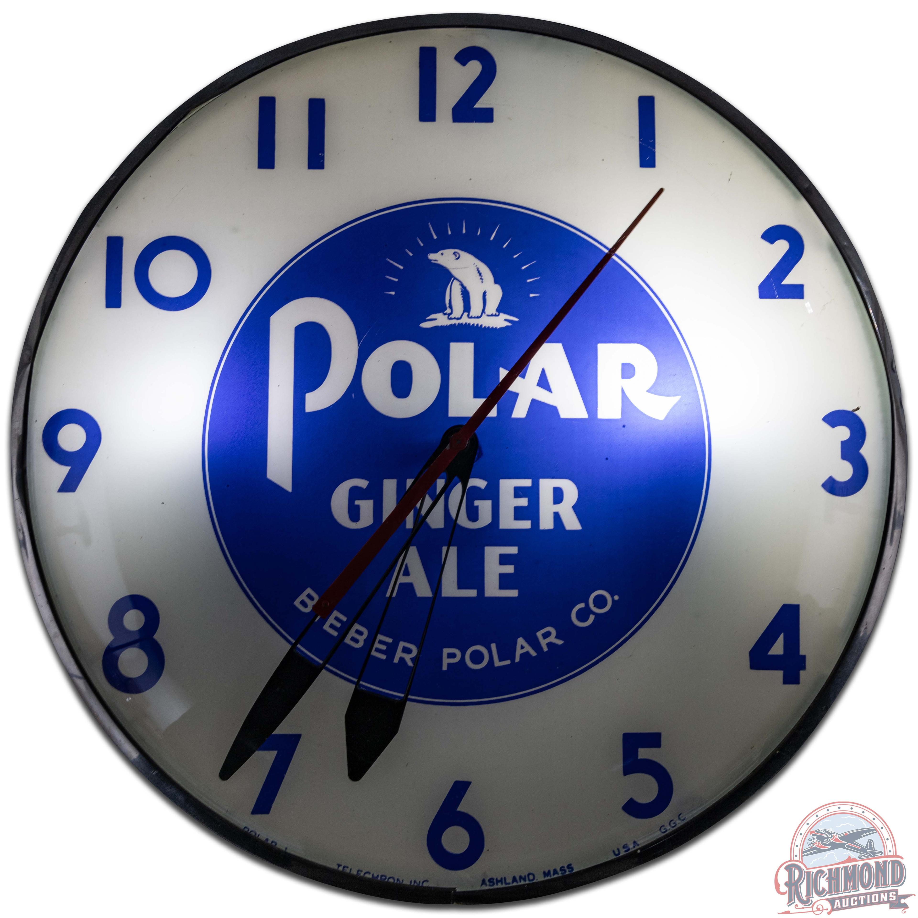 Polar Ginger Ale 15" Telechron Advertising Clock w/ Bear