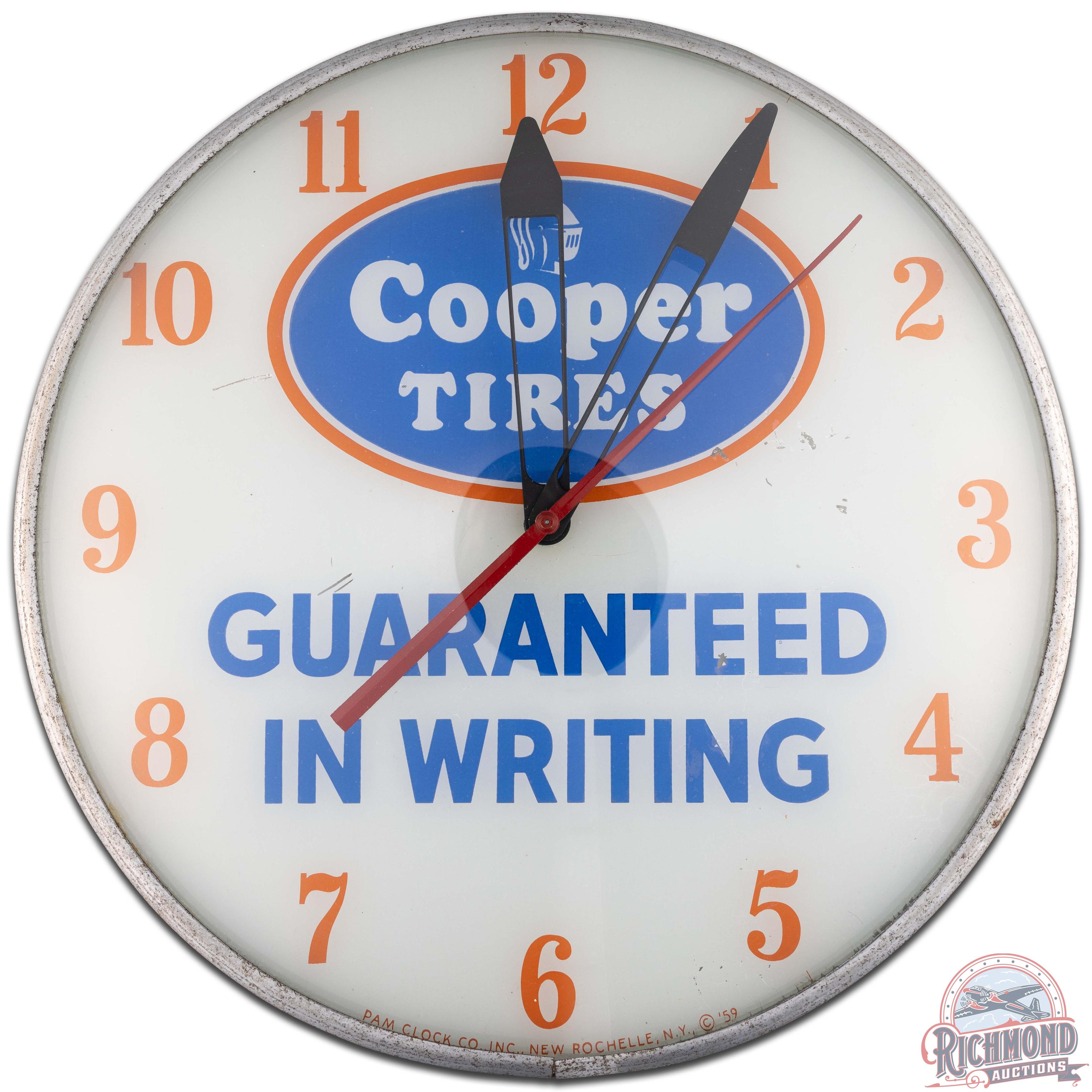 Cooper Tires "Guaranteed In Writing" 15" PAM Advertising Clock w/ Logo