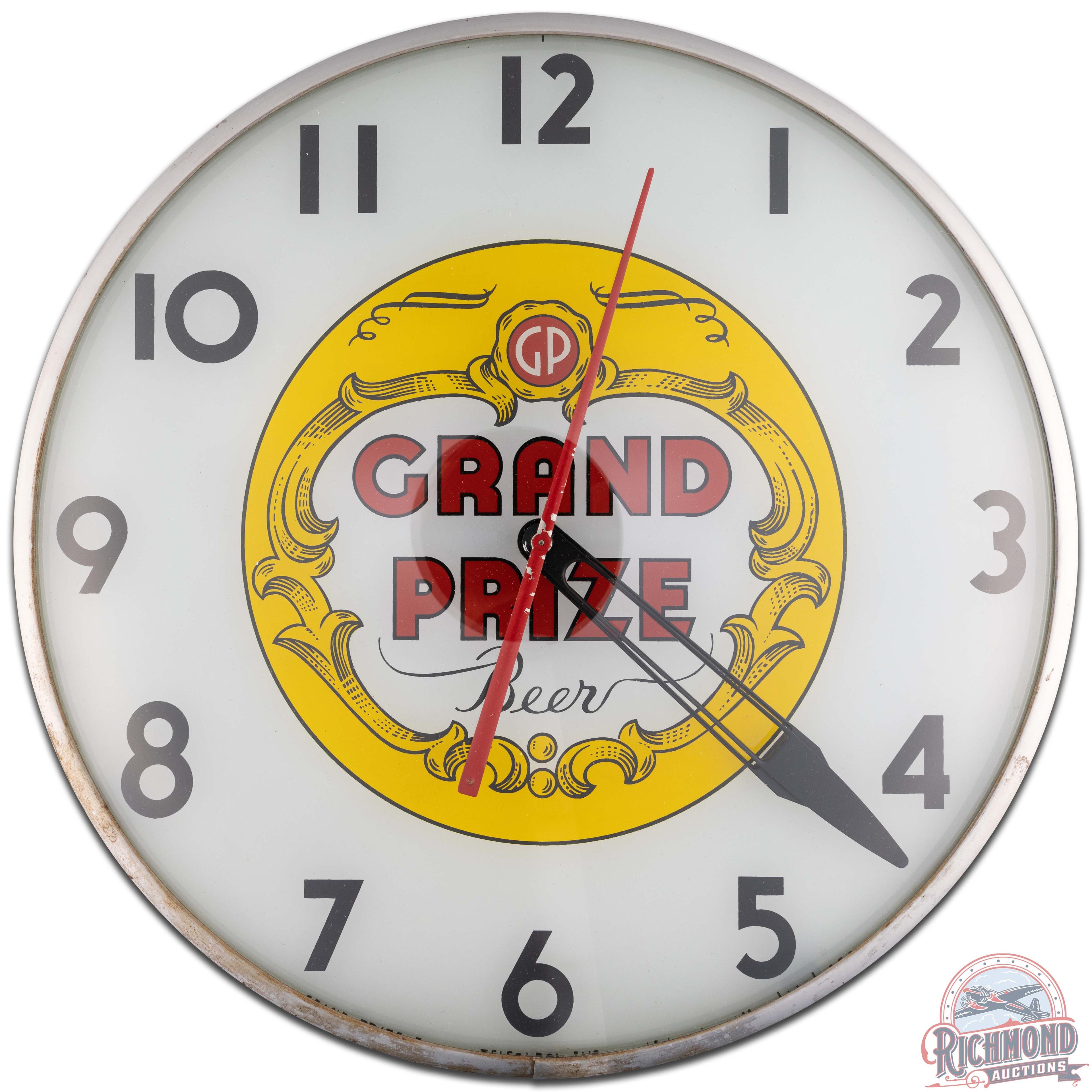 Grand Prize Beer 15" Telechron Advertising Clock w/ Logo