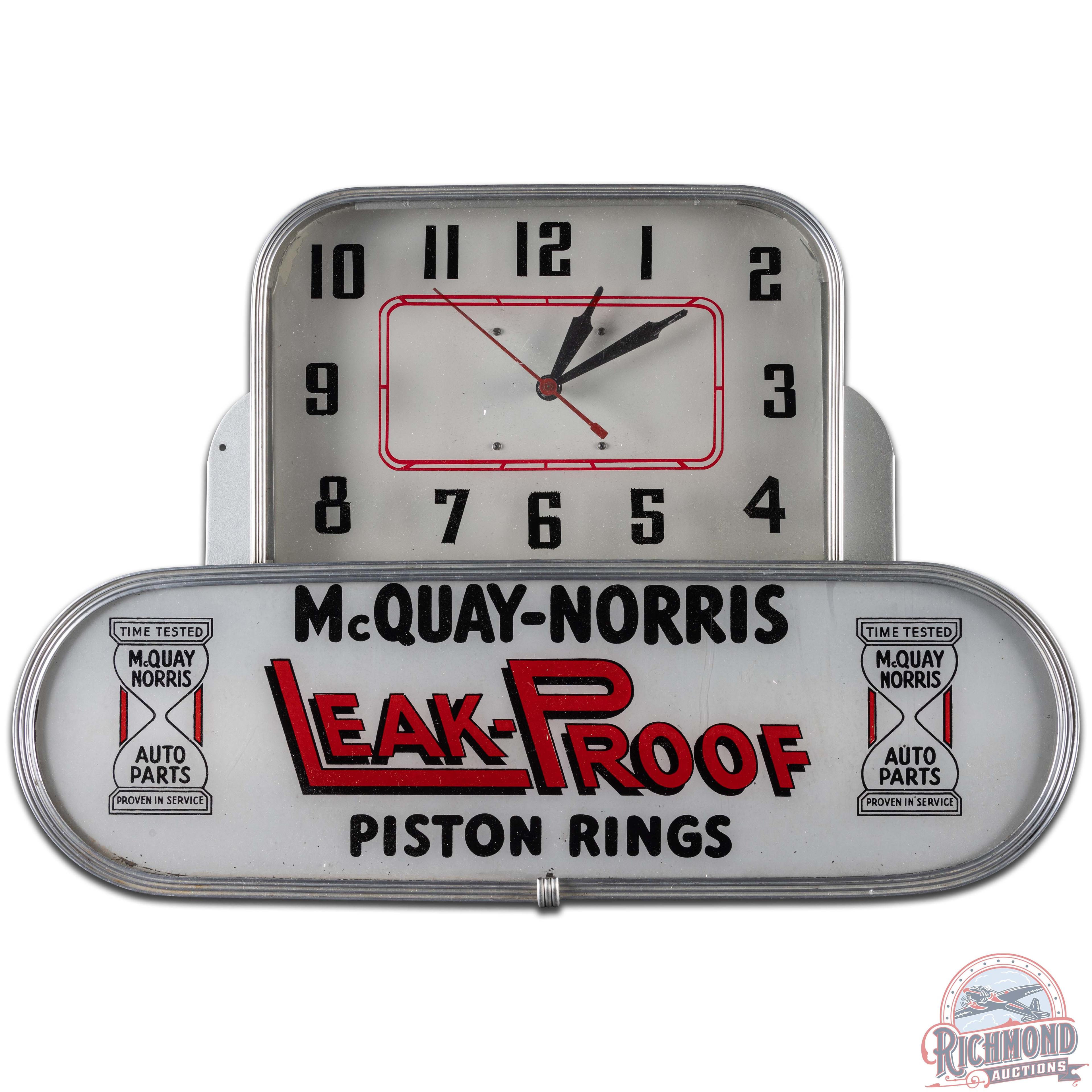 McQuay Norris Leak Proof Piston Rings Lighted Advertising Clock