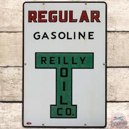 Reilly Oil Co. Regular Gasoline SS Porcelain Pump Plate Sign
