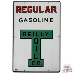 Reilly Oil Co. Regular Gasoline SS Porcelain Pump Plate Sign