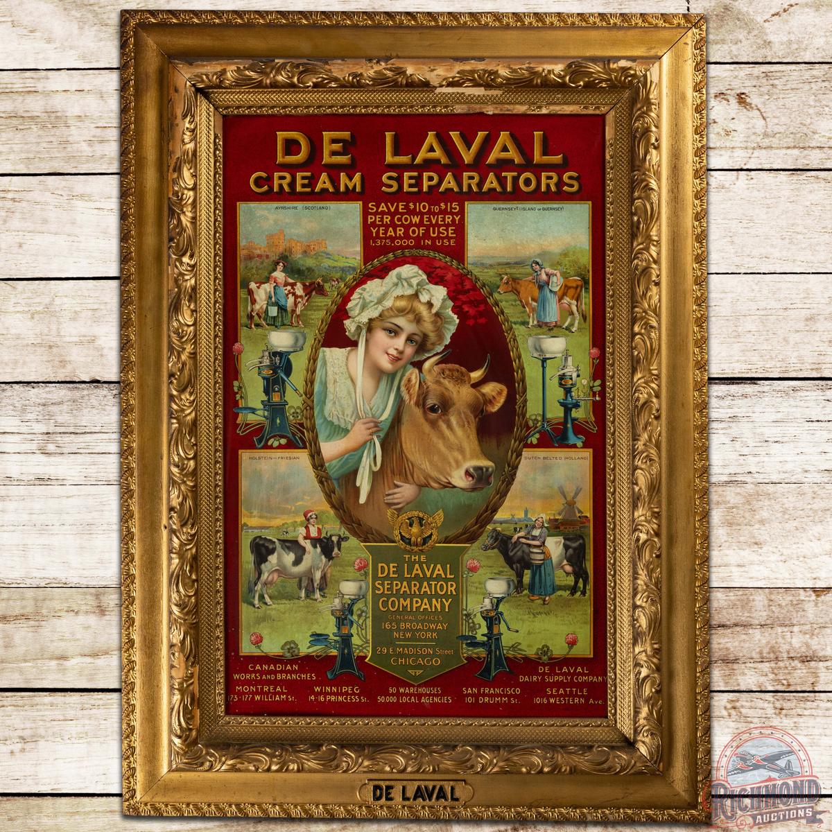 De Laval Cream Separators Wood Framed SS Tin Lithograph Sign