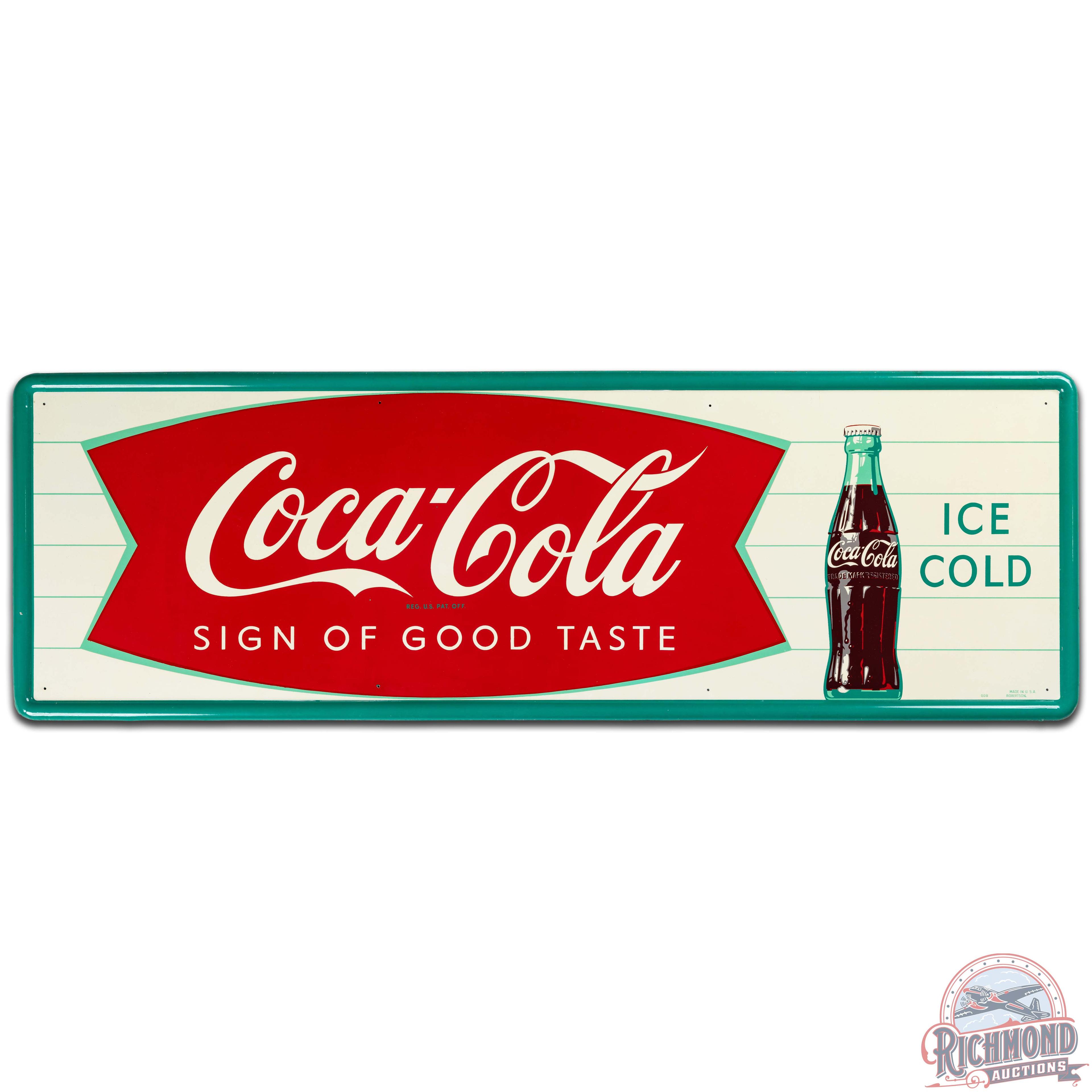 NOS Coca Cola Sign of Good Taste w/ Fishtail Bottle & Paper