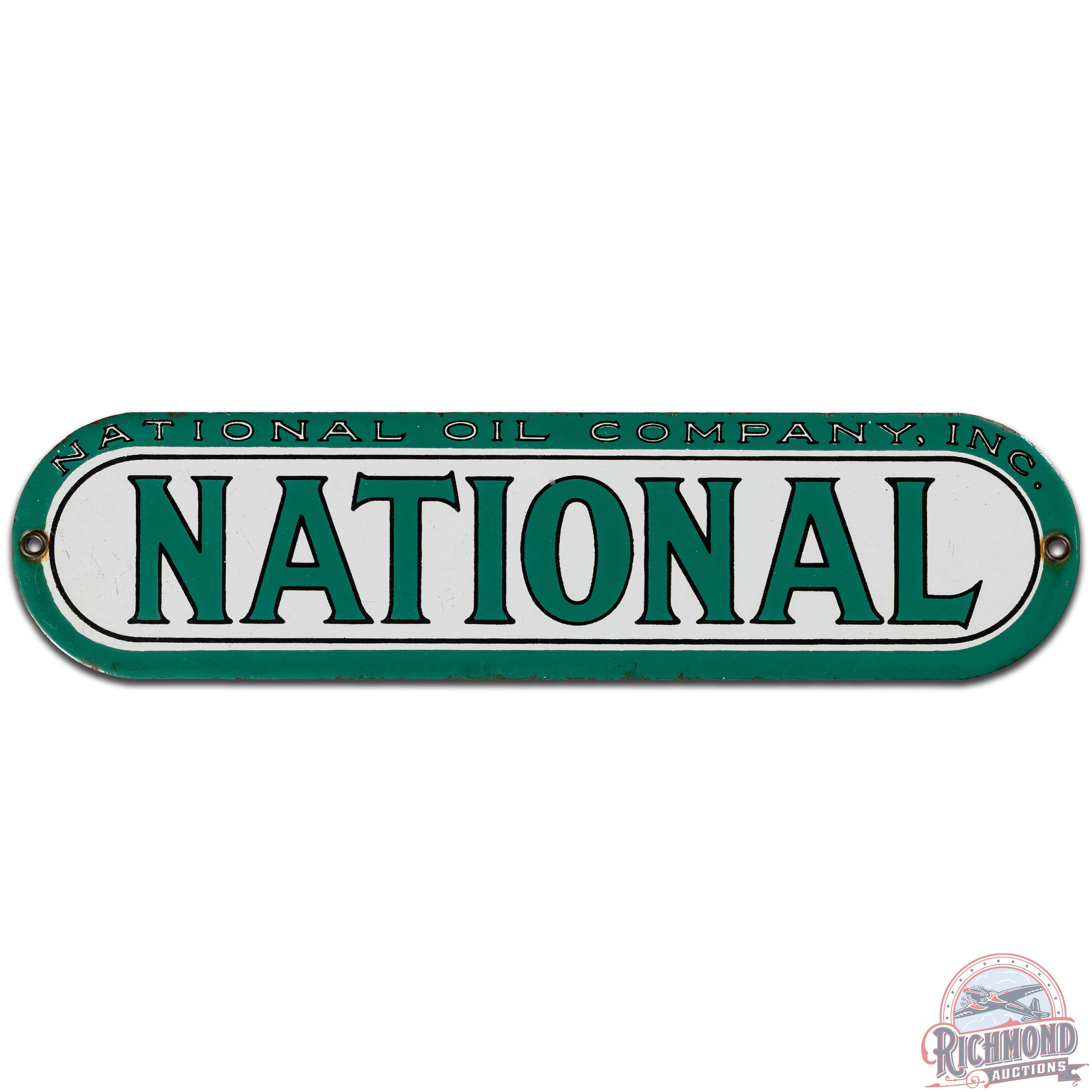 National Oil Co. SS Porcelain Gas Pump Plate Sign "Green"