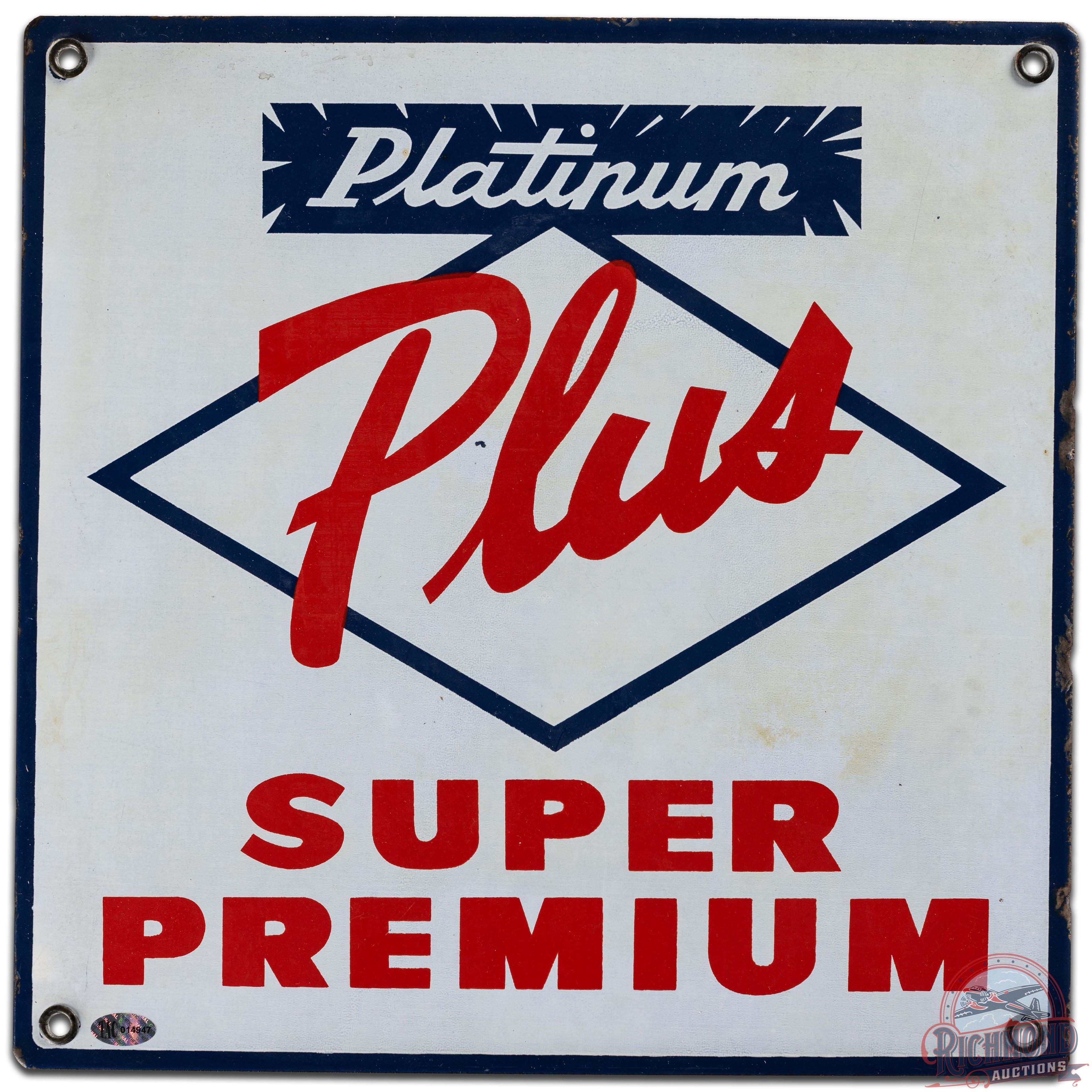 Platinum Plus Super Premium SS Porcelain Gas Pump Plate Sign