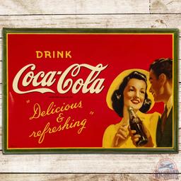 Drink Coca Cola "Delicious & Refreshing" SS Tin Sign w/ Couple & Bottle