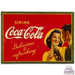 Drink Coca Cola "Delicious & Refreshing" SS Tin Sign w/ Couple & Bottle