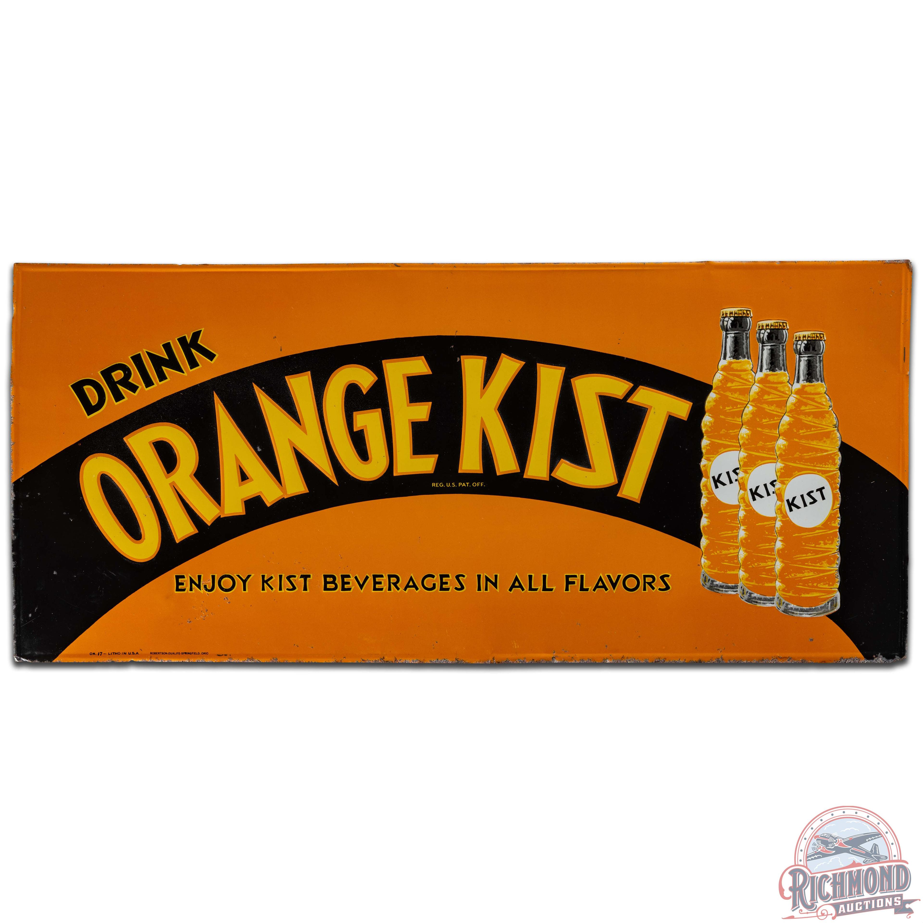 Drink Orange Kist Embossed SS Tin Sign w/ Bottles