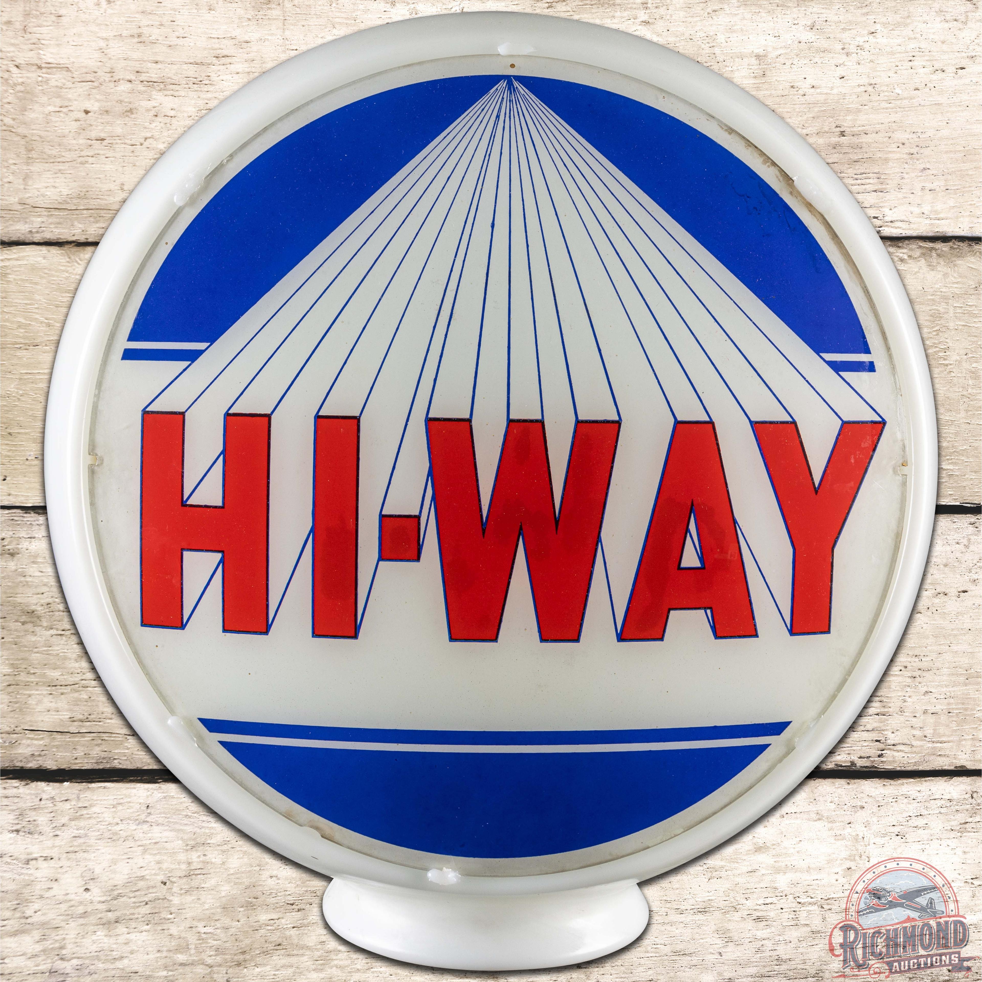 Hi-Way Gasoline 13.5" Single Lens w/ Wide Milk Glass Gas Pump Globe Body