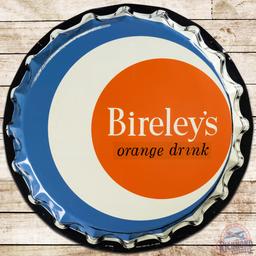 NOS Bireley's Orange Drink Convex SS Tin Bottlecap Sign w/ Paper