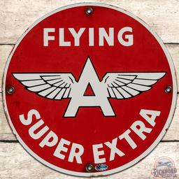 Flying A Super Extra Gasoline SS Porcelain Pump Plate Sign w/ Logo