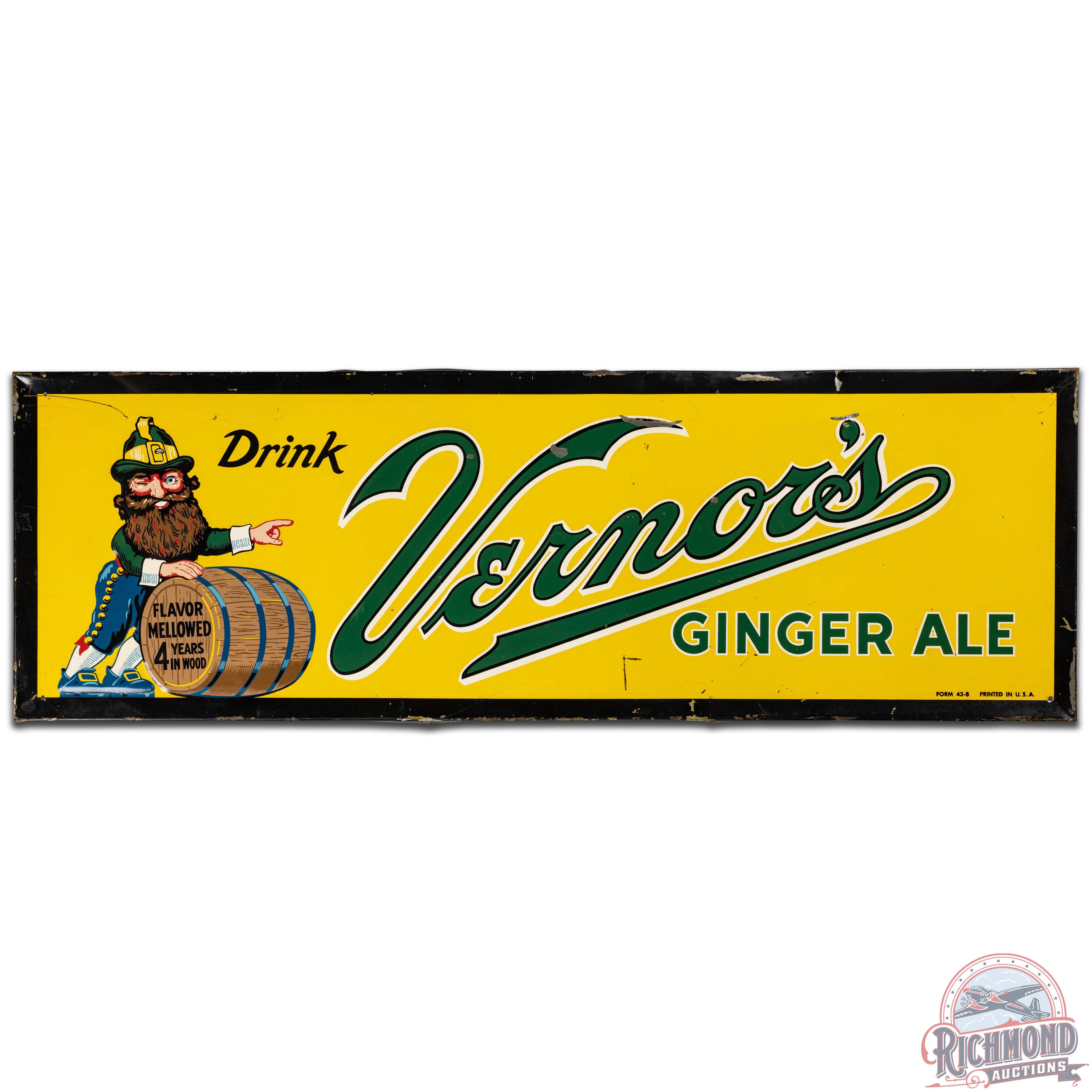 Drink Vernor's Ginger Ale 54" SS Tin Sign w/ Gnome