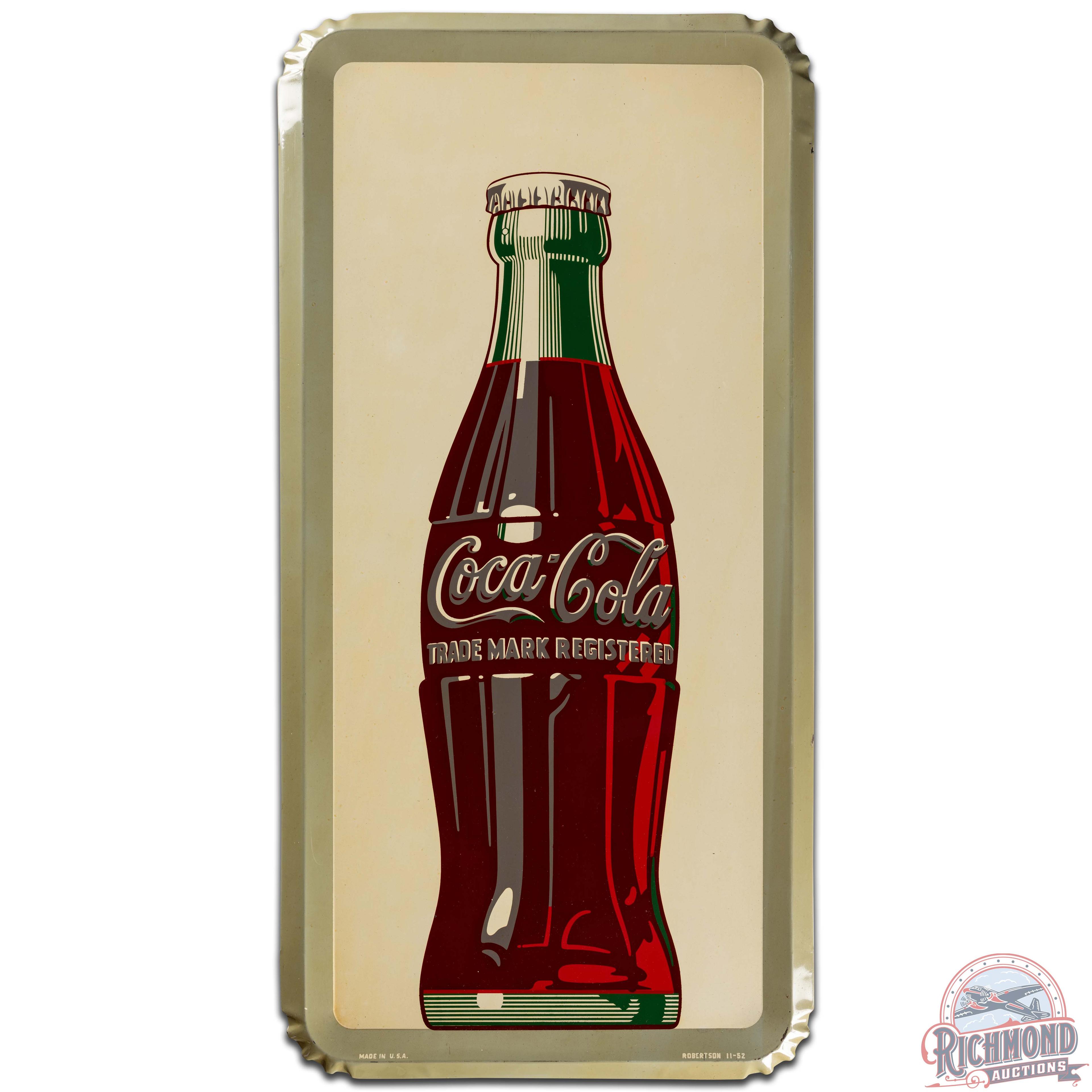 1952 Coca Cola Vertical SS Tin Sign w/ Bottle