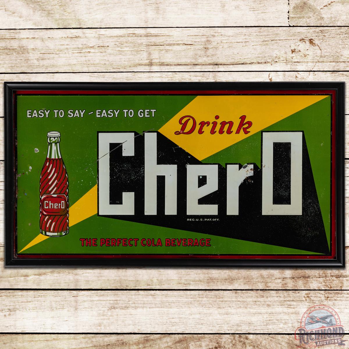 Drink Chero "The Perfect Cola Beverage" Emb. SS Tin Sign w/ Bottle