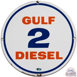 Gulf Diesel 2 SS Porcelain Gas Pump Plate Sign